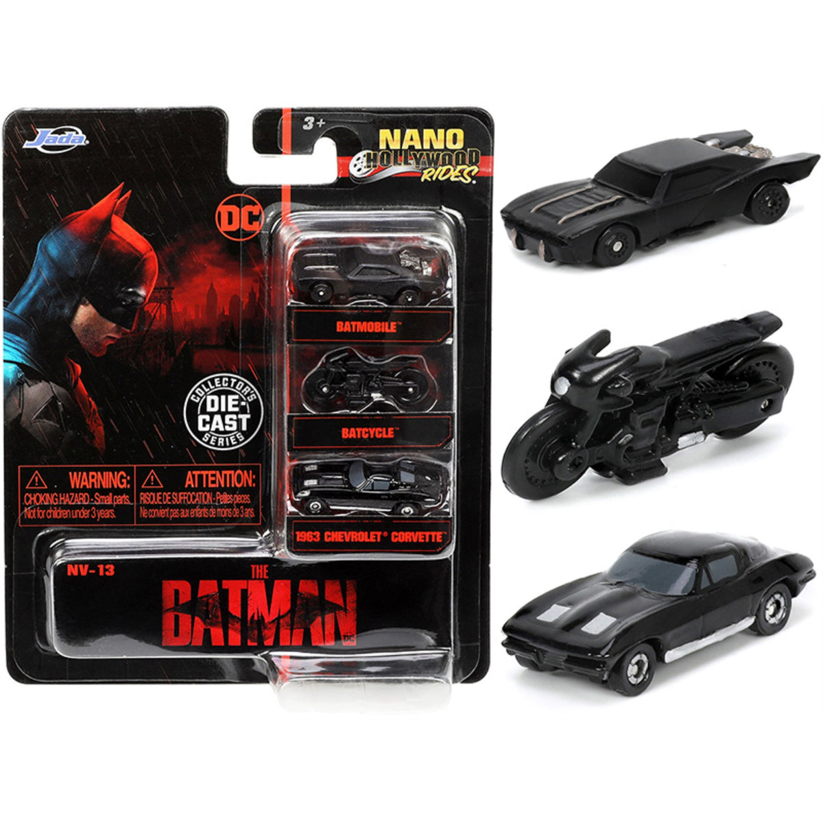 The Batman' (2022) Movie 3 Piece Set 'Dc Comics' 'Nano Hollywood Rides' Series Diecast Model Cars By Jada