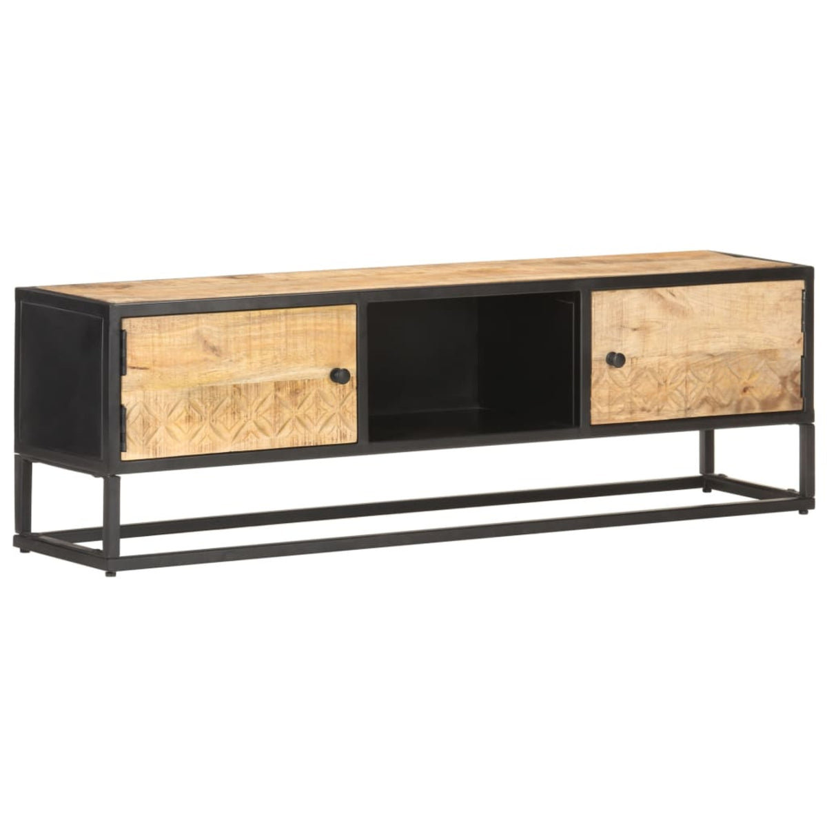 Vidaxl Tv Cabinet With Carved Door 51.2'X11.8'X15.7' Rough Mango Wood
