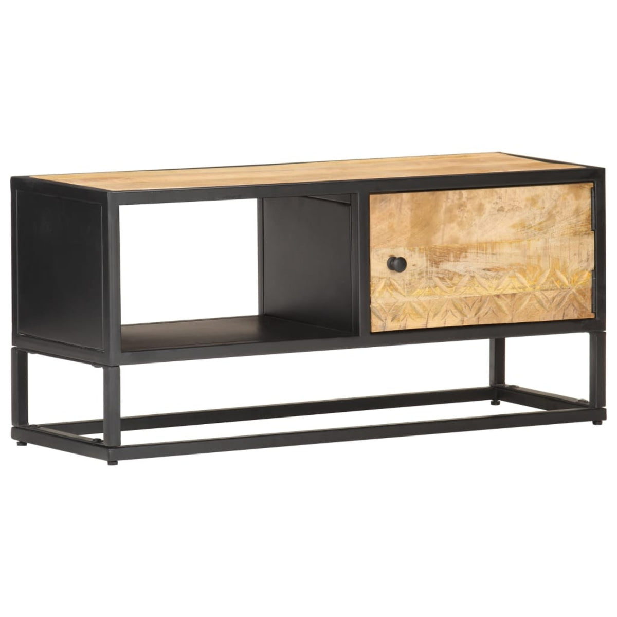 Vidaxl Tv Cabinet With Carved Door 35.4'X11.8'X15.7' Rough Mango Wood