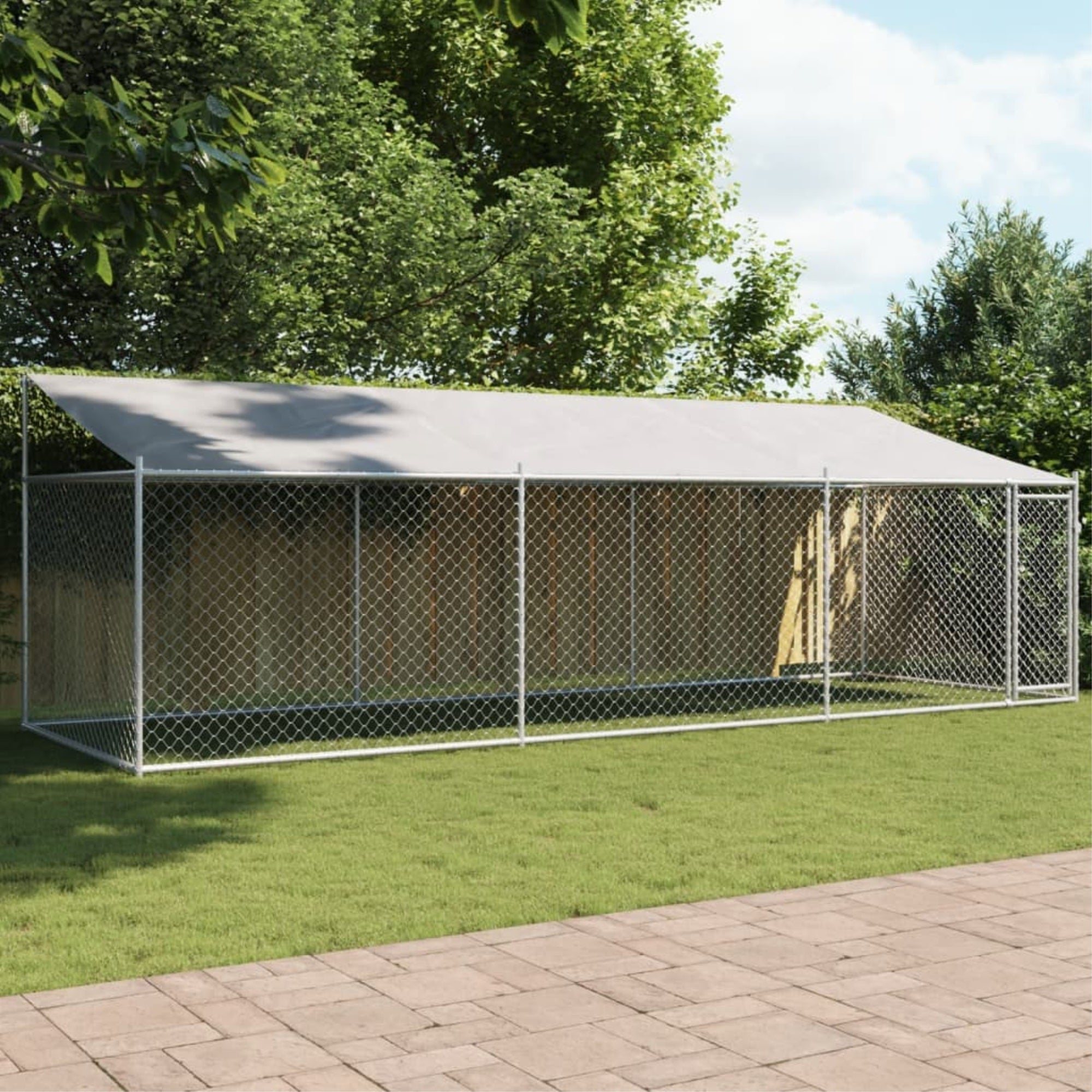 vidaXL Dog Cage with Roof and Door Gray 19.7'x6.6'x6.6' Galvanized Steel