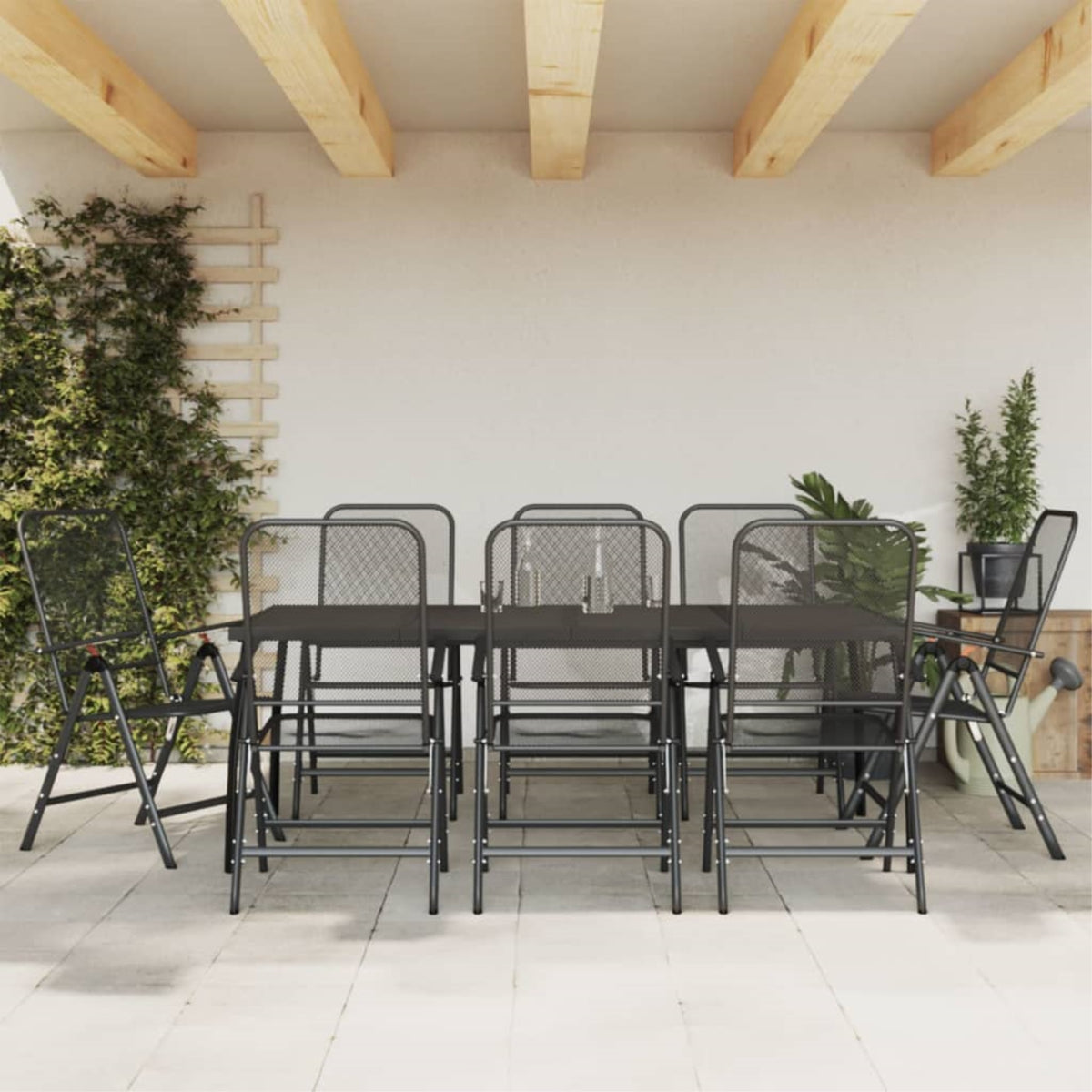 Vidaxl 9 Piece Patio Dining Set Anthracite Metal Mesh