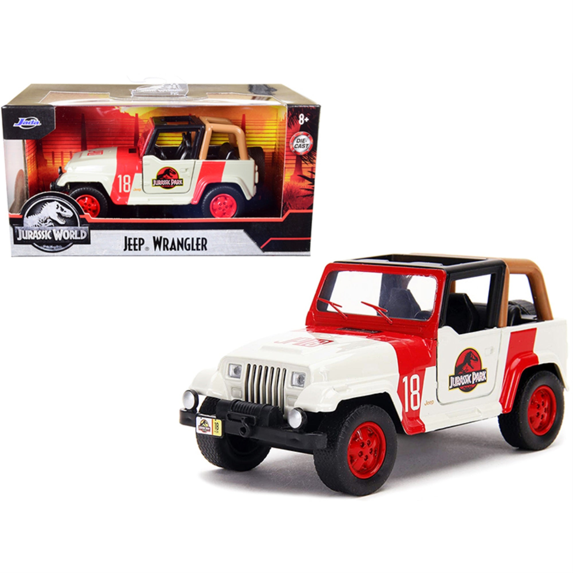 Jeep Wrangler #18 'Jurassic Park' Red And Beige 'Jurassic World' 1/32 Diecast Model Car By Jada
