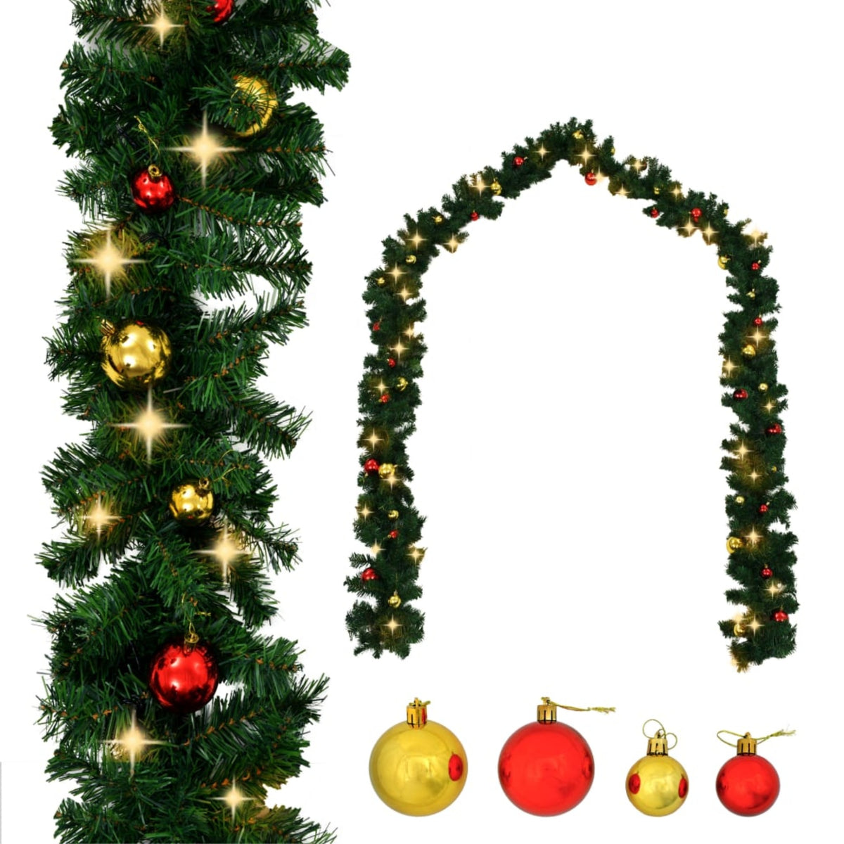 Vidaxl Christmas Garland With Baubles And Led Lights Green 65.6' Pvc