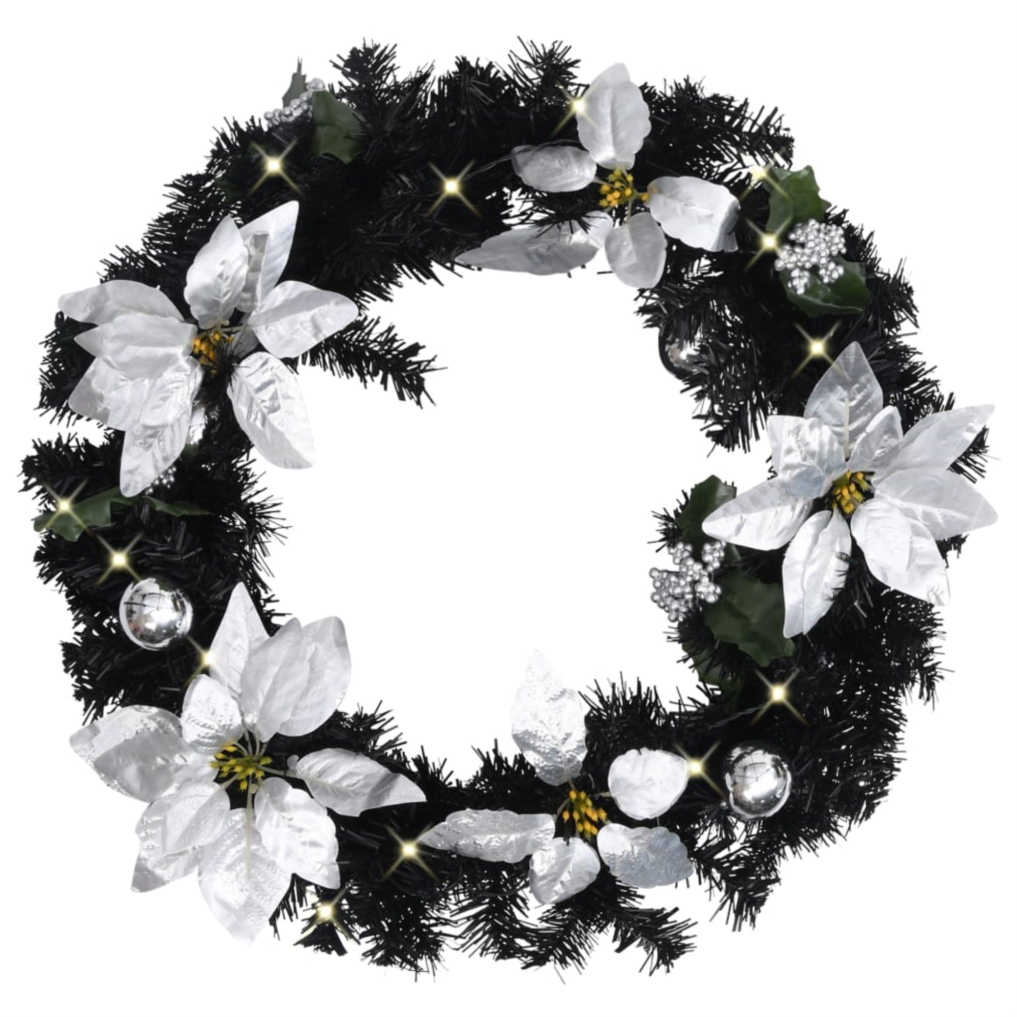 Vidaxl Christmas Wreath With Led Lights Black 23.6' Pvc