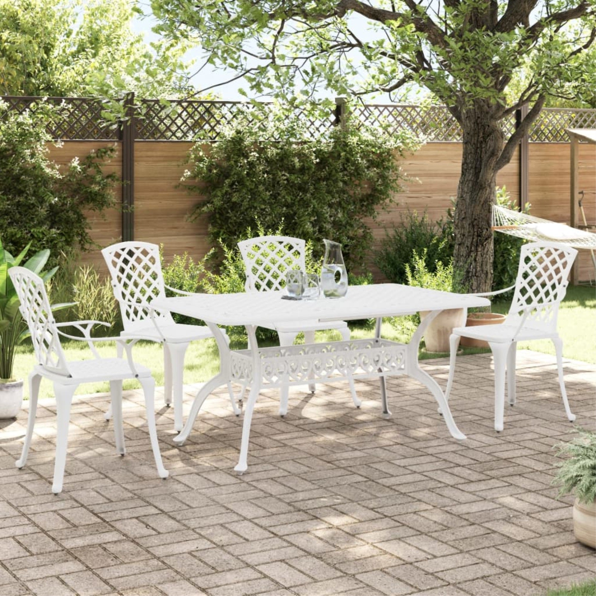vidaXL 5 Piece Patio Dining Set White Cast Aluminum