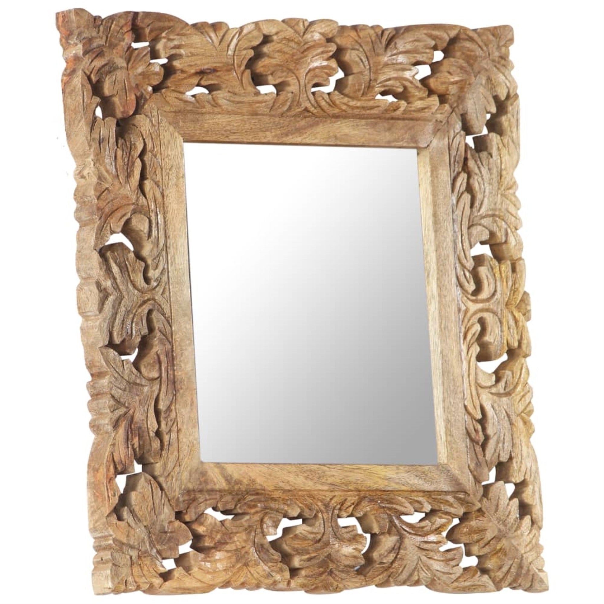 Vidaxl Hand Carved Mirror Brown 19.7'X19.7' Solid Mango Wood