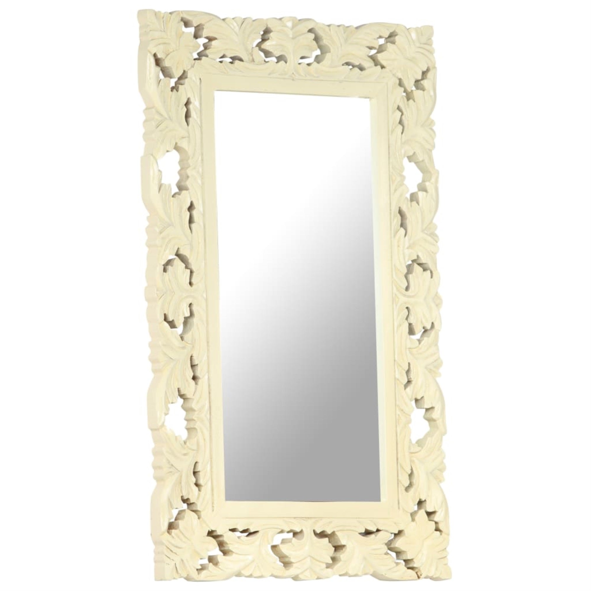 Vidaxl Hand Carved Mirror White 31.5'X19.7' Solid Mango Wood