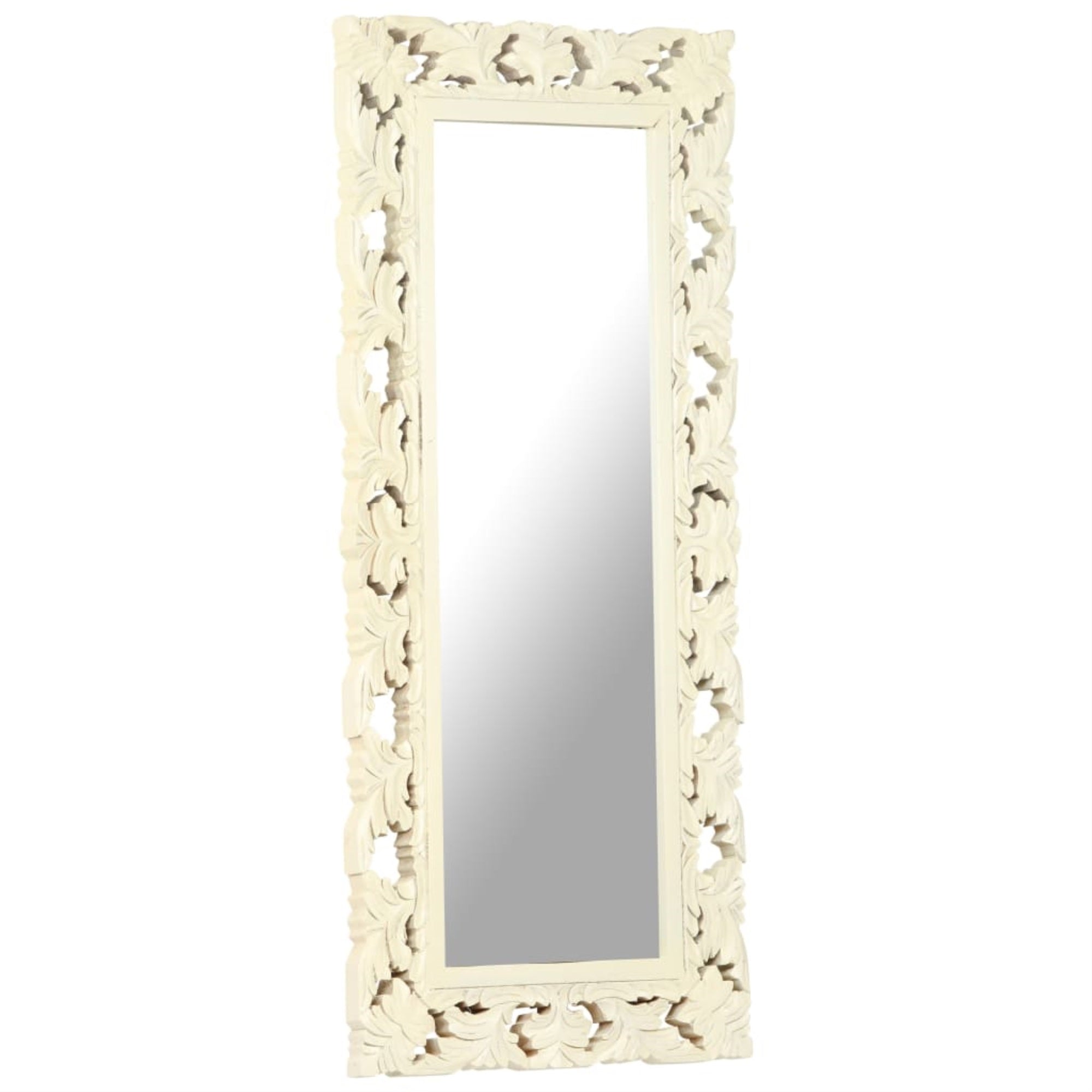 Vidaxl Hand Carved Mirror White 43.3'X19.7' Solid Mango Wood