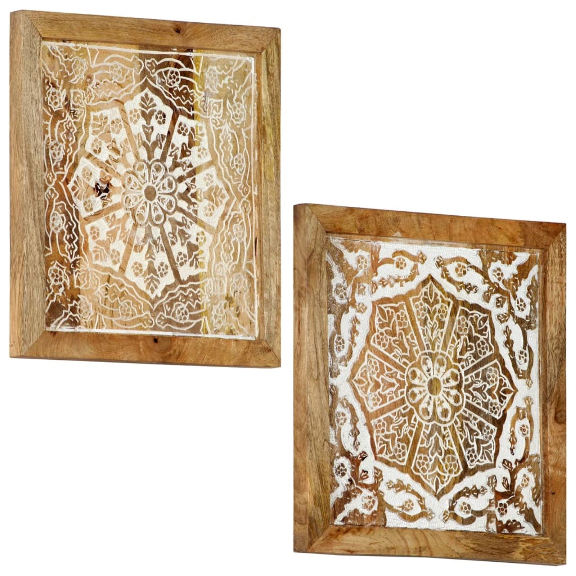 Vidaxl Hand-Carved Wall Panels 2 Pcs Solid Mango Wood 23.6'X23.6'X1'
