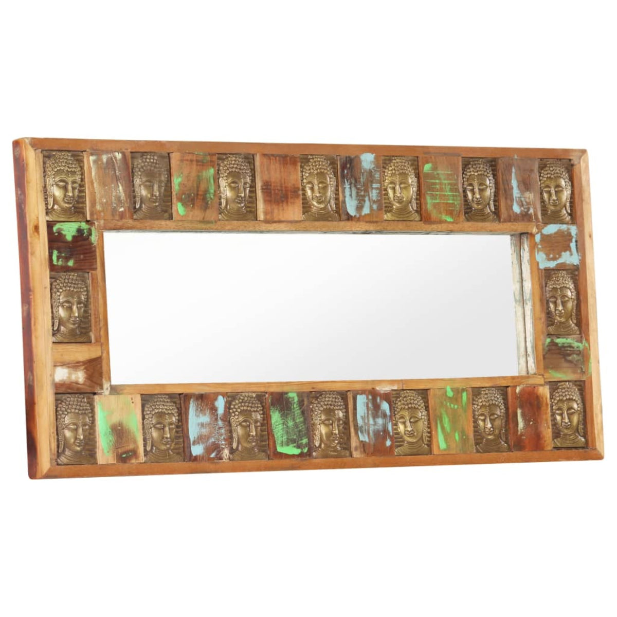 Vidaxl Mirror With Buddha Cladding 43.3'X19.7' Solid Reclaimed Wood