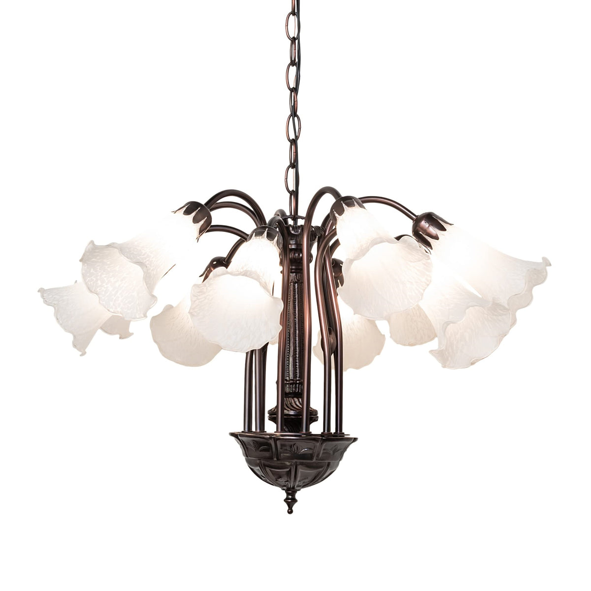 24' Wide White Tiffany Pond Lily 12 Light Chandelier