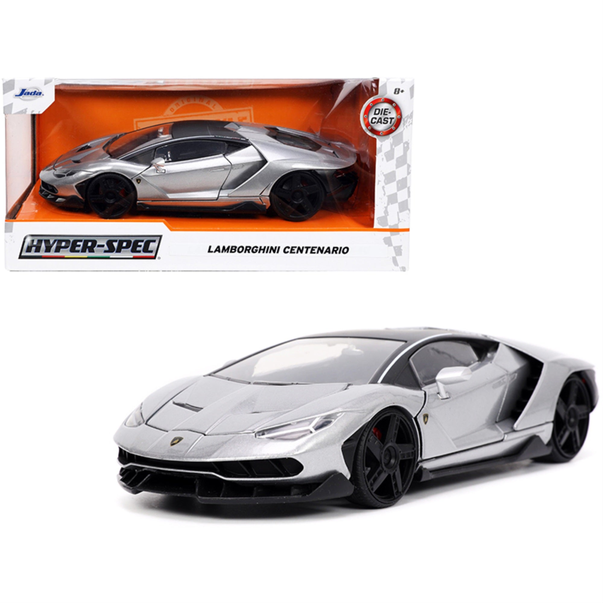 Lamborghini Centenario Gray Metallic With Black Top 'Hyper-Spec' Series 1/24 Diecast Model Car By Jada