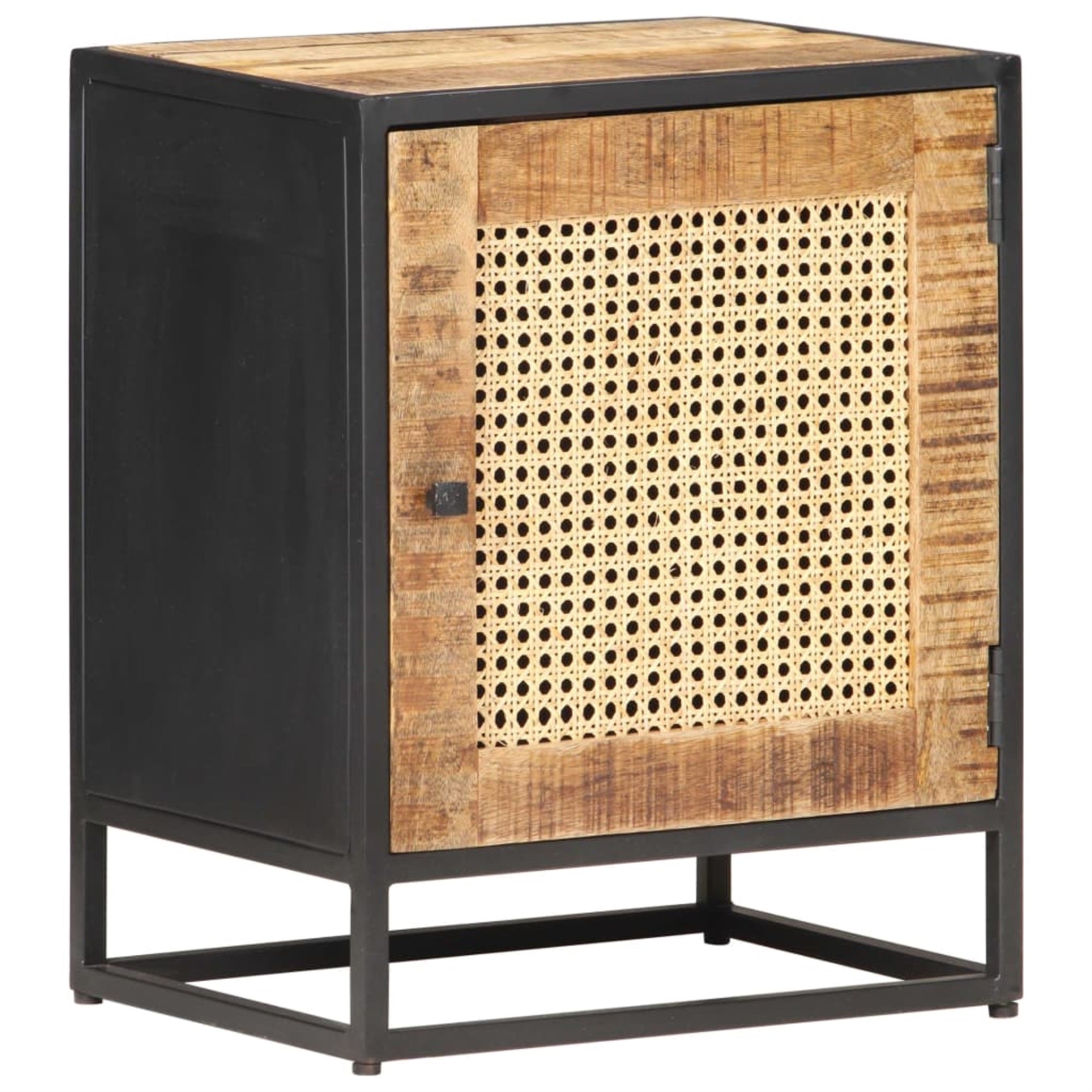 Vidaxl Bedside Cabinet 15.7'X11.8'X19.7' Rough Mango Wood And Natural Cane