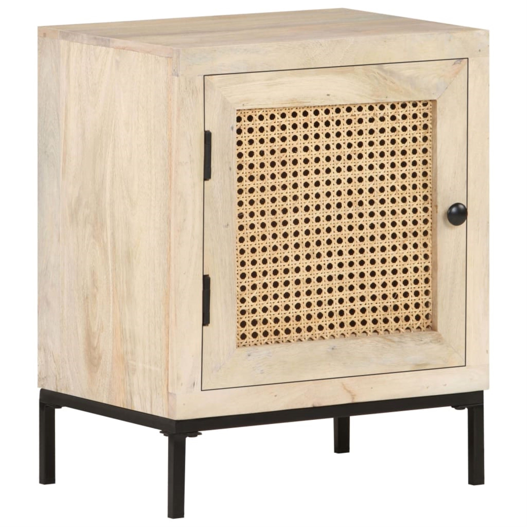 Vidaxl Bedside Cabinet 15.7'X11.8'X19.7' Solid Mango Wood And Natural Cane