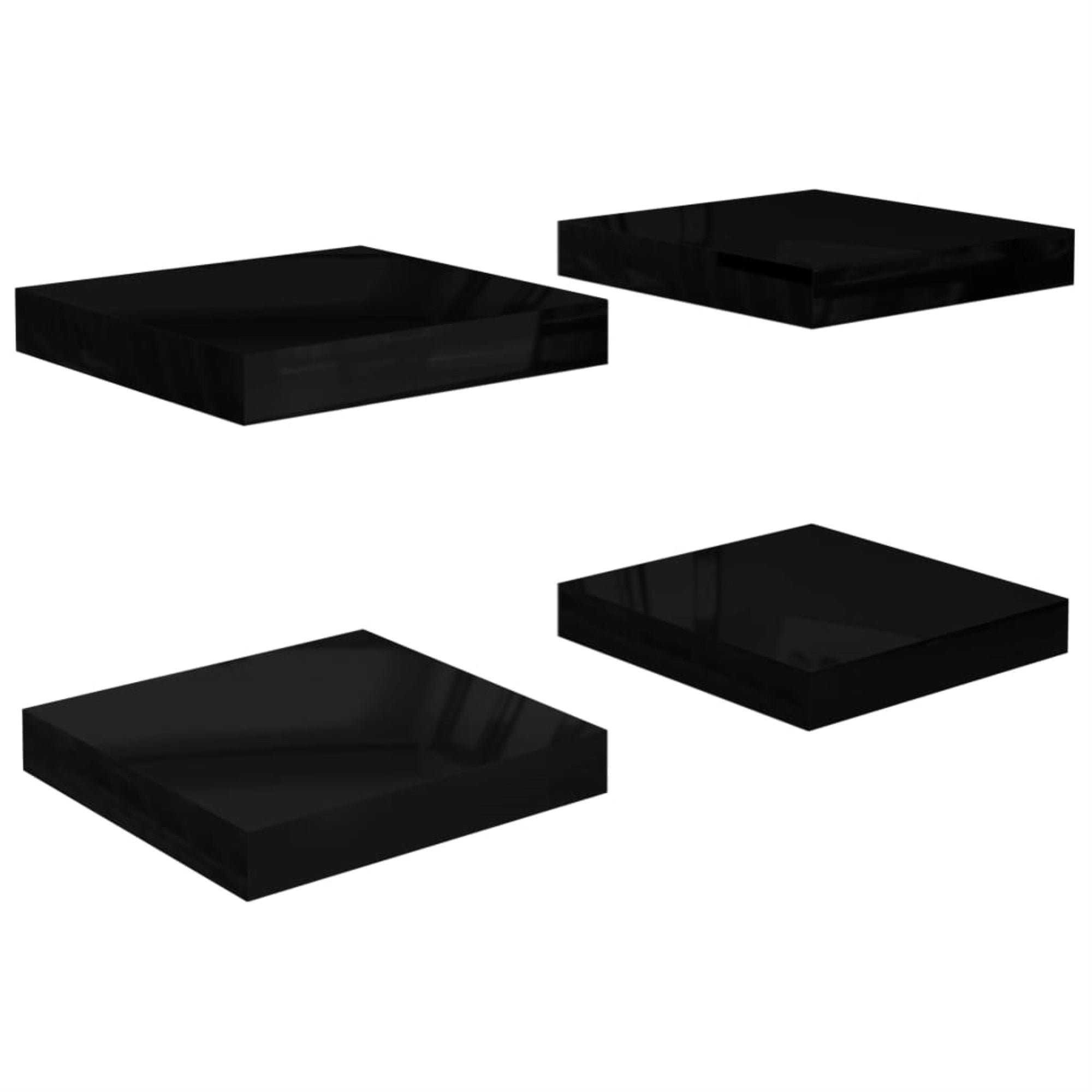 Vidaxl Floating Wall Shelves 4 Pcs High Gloss Black 9.1'X9.3'X1.5' Mdf