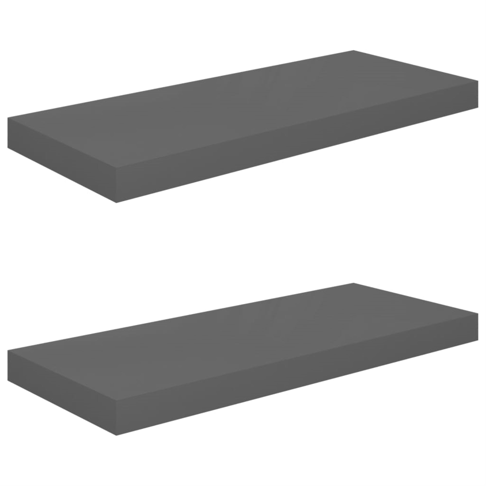 Vidaxl Floating Wall Shelves 2 Pcs High Gloss Gray 23.6'X9.3'X1.5' Mdf