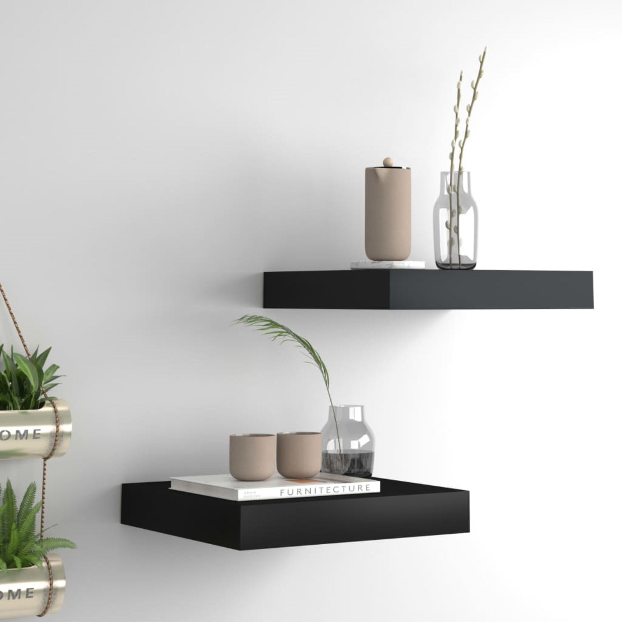 Vidaxl Floating Wall Shelves 2 Pcs Black 9.1'X9.3'X1.5' Mdf