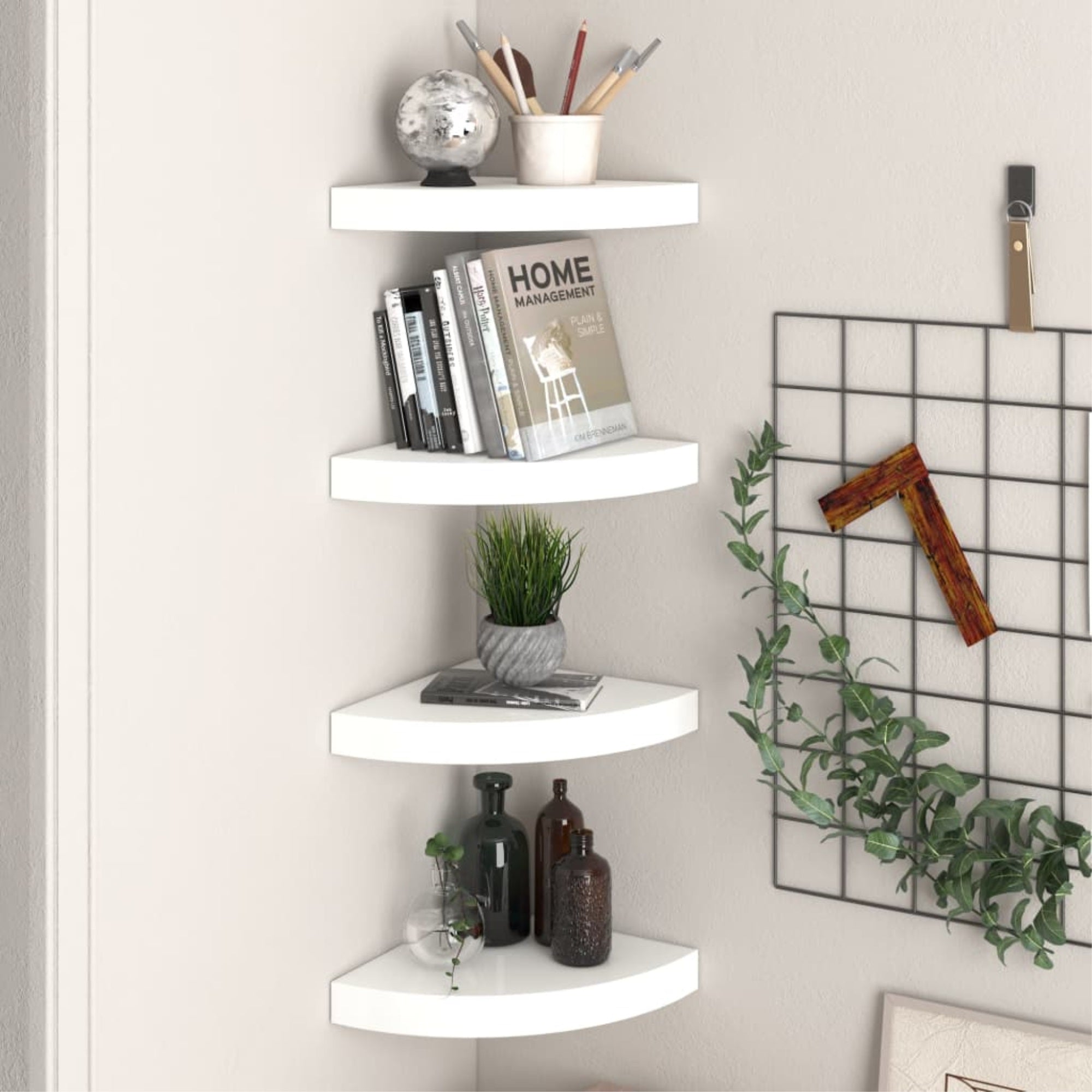 Vidaxl Floating Corner Shelves 4 Pcs High Gloss White 9.8'X9.8'X1.5' Mdf