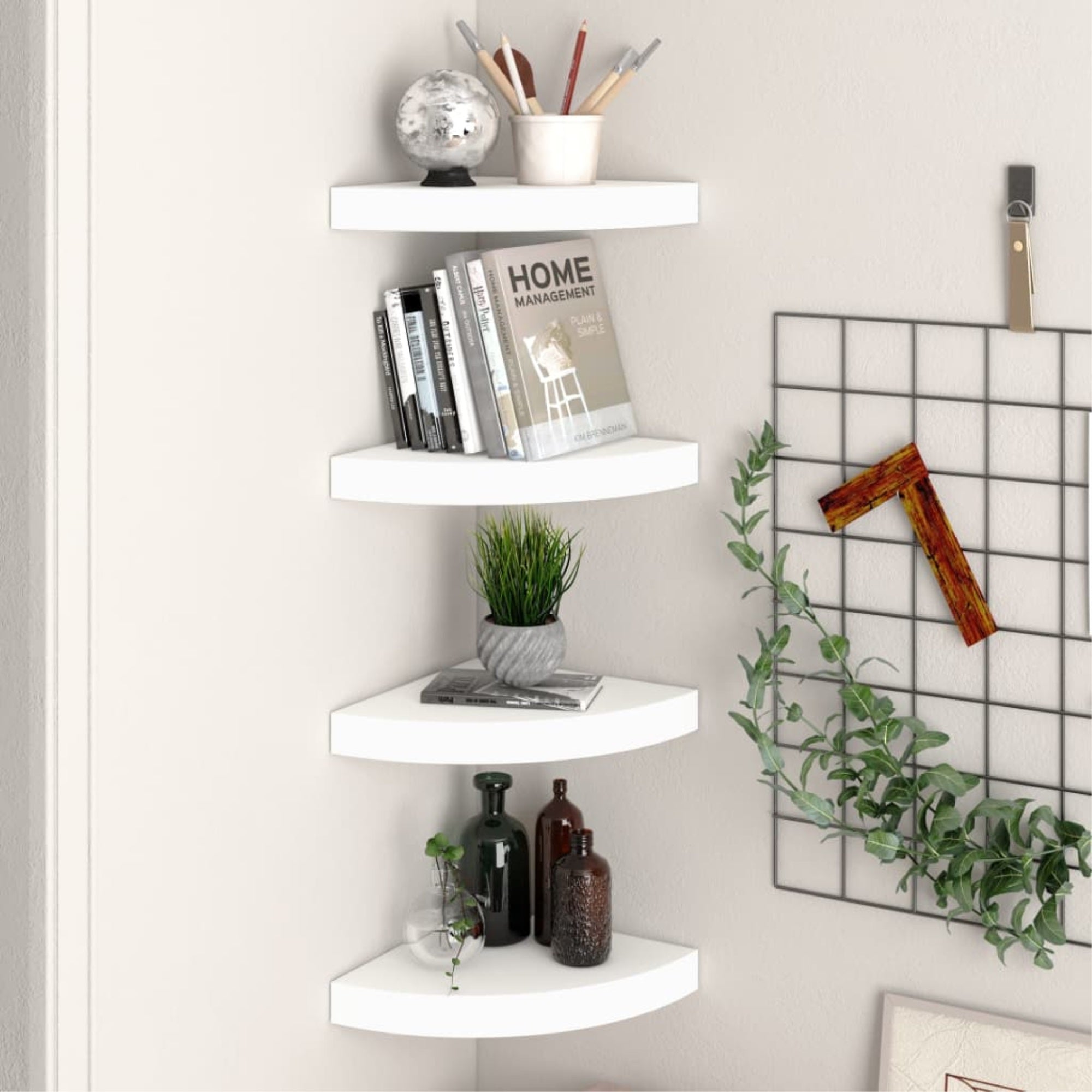 Vidaxl Floating Corner Shelves 4 Pcs White 9.8'X9.8'X1.5' Mdf