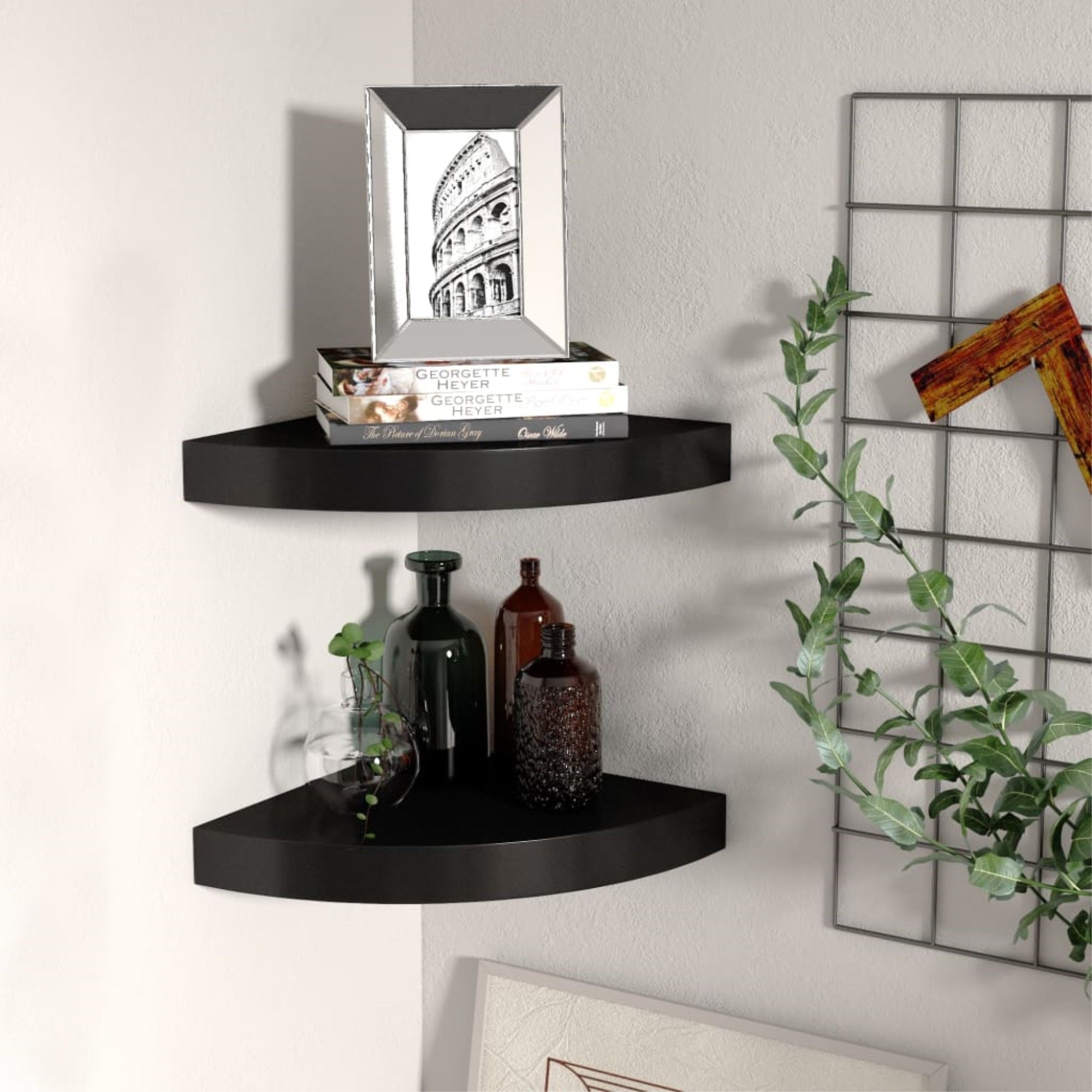 Vidaxl Floating Corner Shelves 2 Pcs Black 9.8'X9.8'X1.5' Mdf