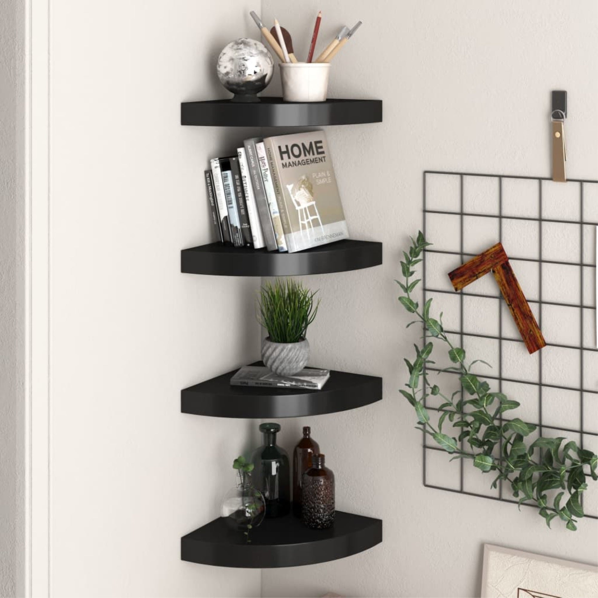Vidaxl Floating Corner Shelves 4 Pcs Black 9.8'X9.8'X1.5' Mdf