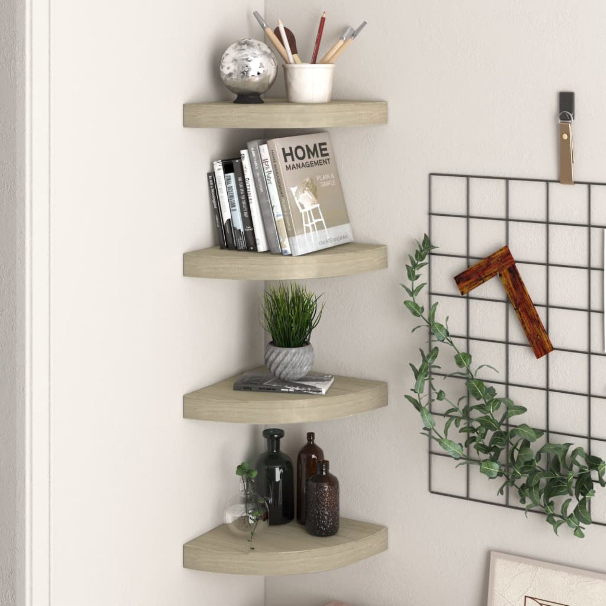 Vidaxl Floating Corner Shelves 4 Pcs Oak 9.8'X9.8'X1.5' Mdf