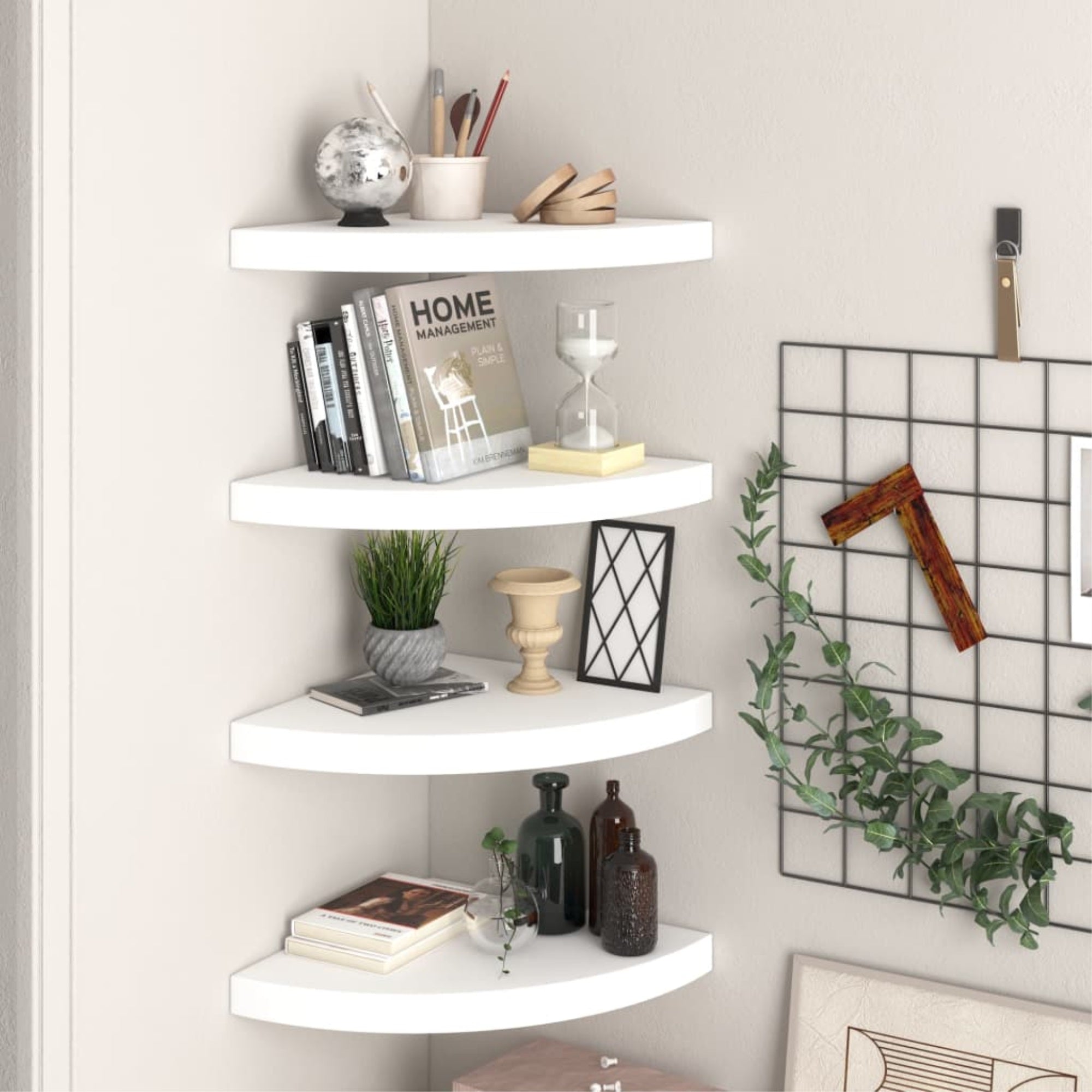 Vidaxl Floating Corner Shelves 4 Pcs White 13.8'X13.8'X1.5' Mdf
