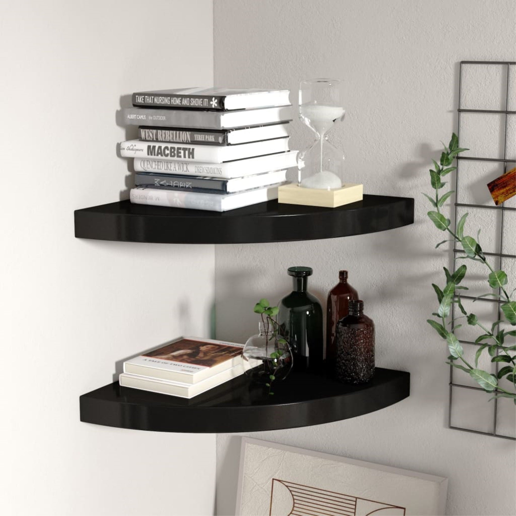 Vidaxl Floating Corner Shelves 2 Pcs Black 13.8'X13.8'X1.5' Mdf