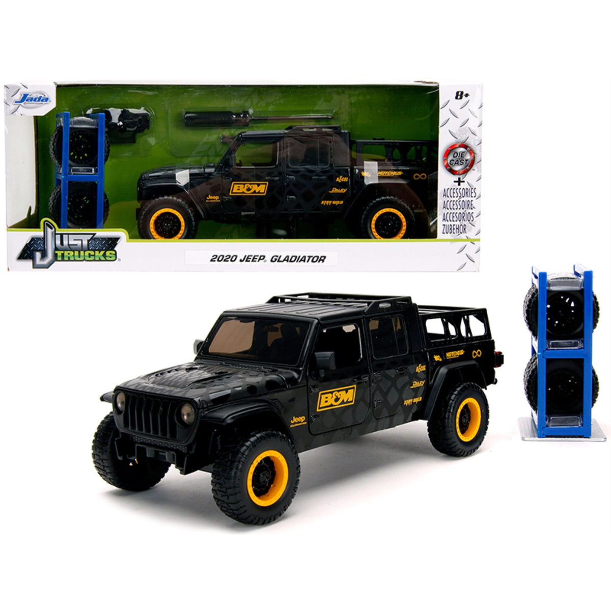 2020 Jeep Gladiator Pickup Truck 'B&M' Black With Graphics With Extra Wheels 'Just Trucks' Series 1/24 Diecast Model Car By Jada