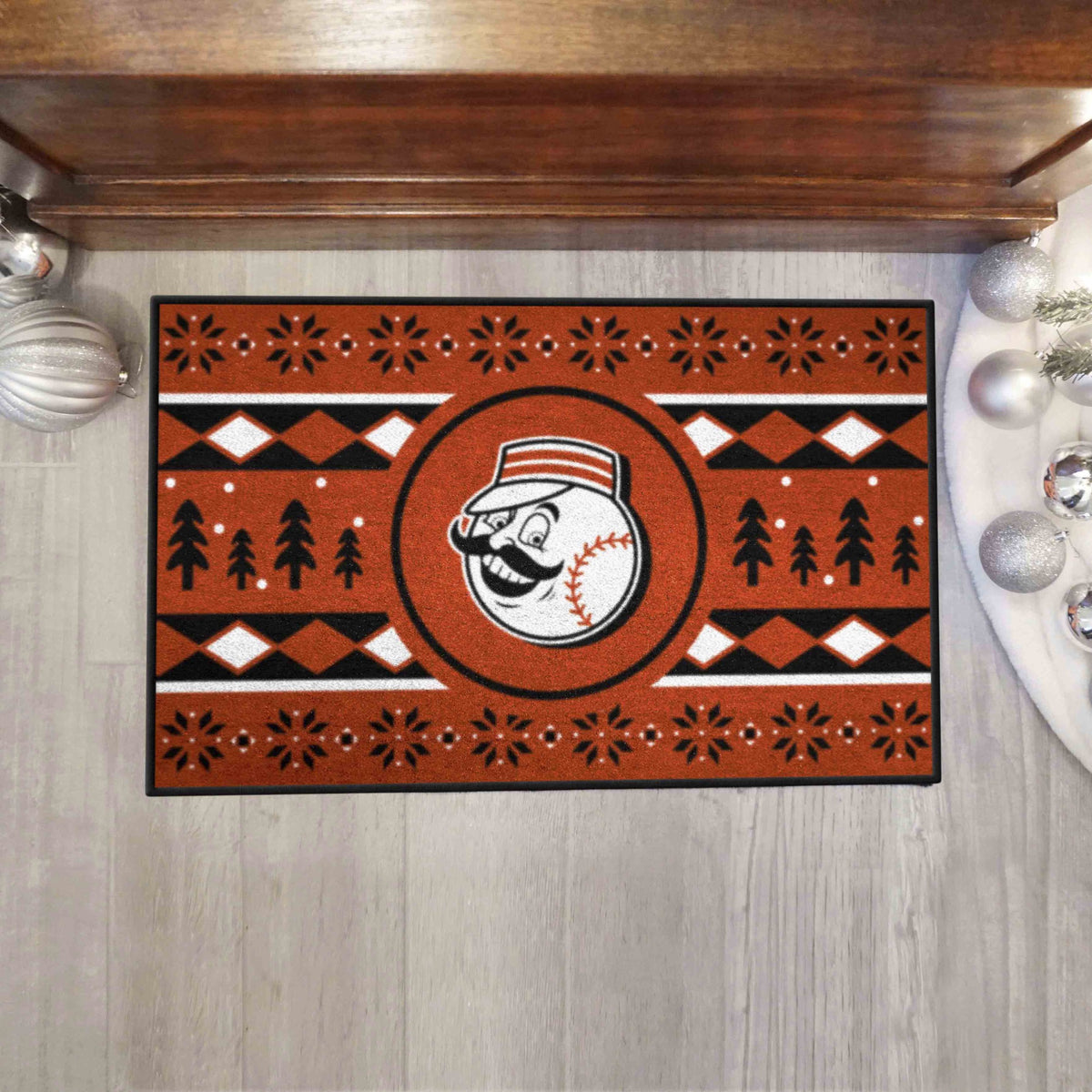 Cincinnati Reds Holiday Sweater Starter Mat Accent Rug - 19In. X 30In.