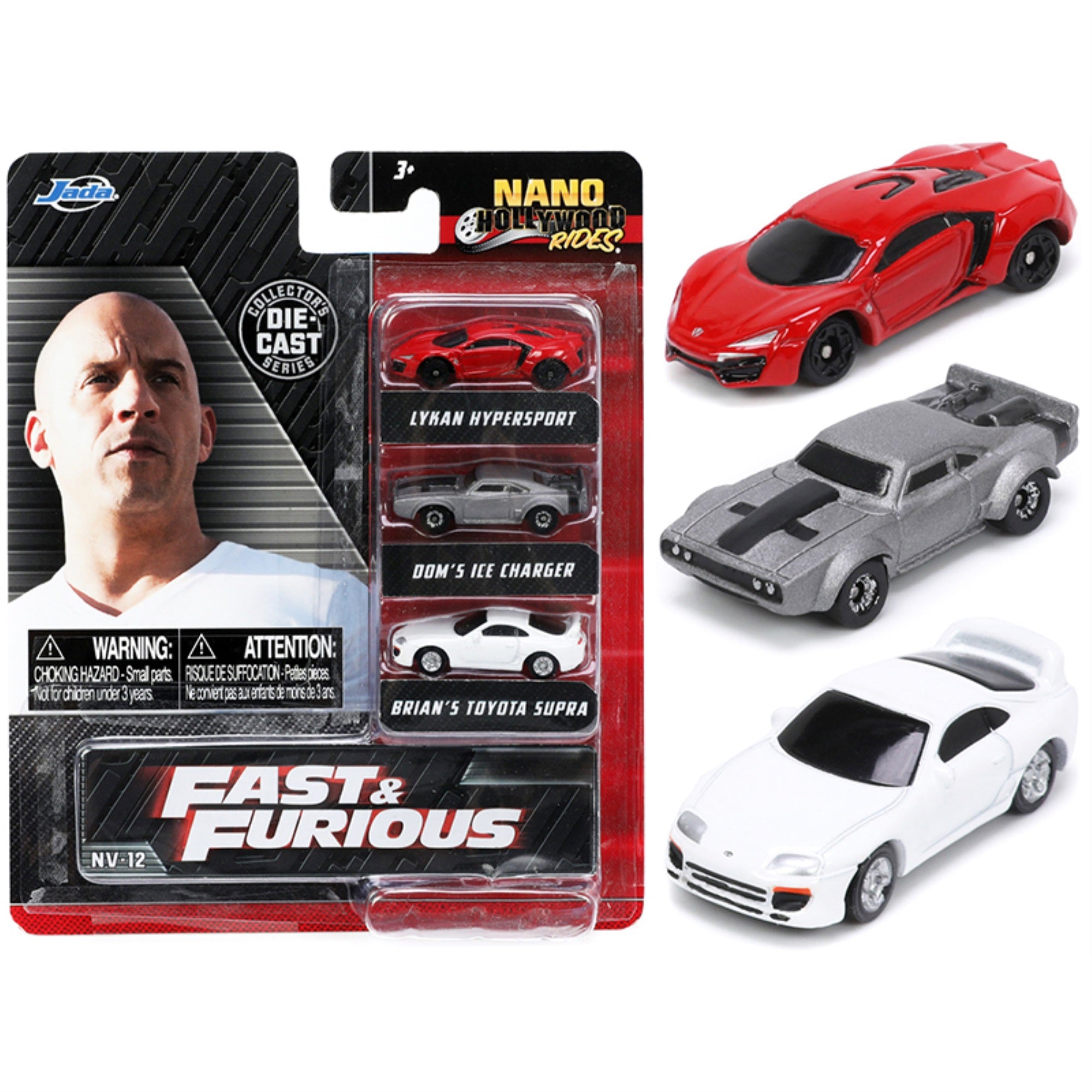 Fast & Furious Movie 3 piece Set Series 4 ?Nano Hollywood Rides? Series Diecast Model Cars by Jada