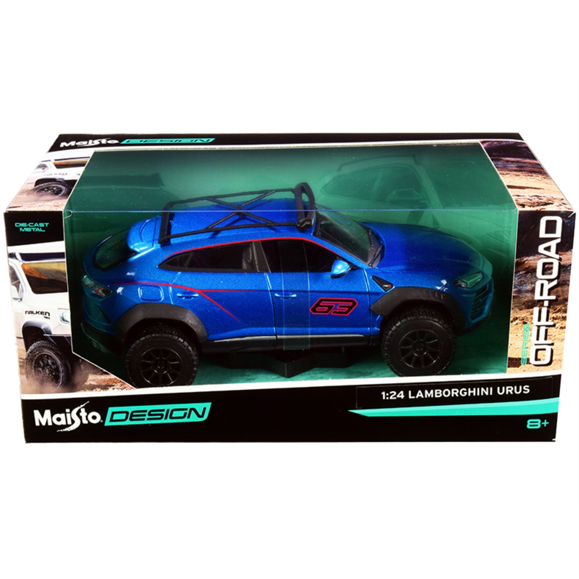 Lamborghini Urus #63 With Roof Rack Blue Metallic 'Off-Road' Series 1/24 Diecast Model Car By Maisto