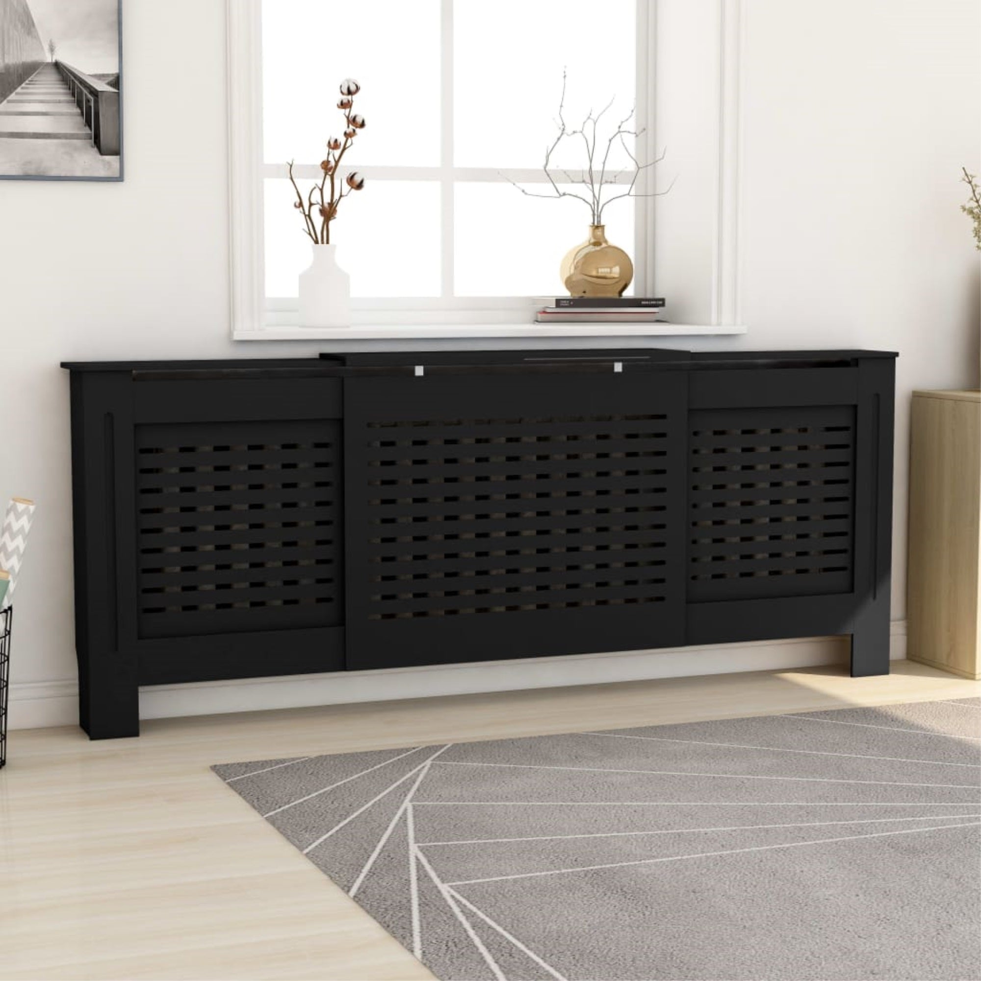 Vidaxl Mdf Radiator Cover Black 80.7'