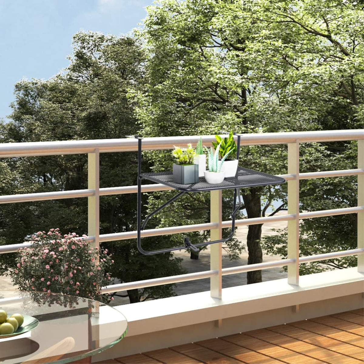 Vidaxl Balcony Table Black 23.6'X15.7' Steel