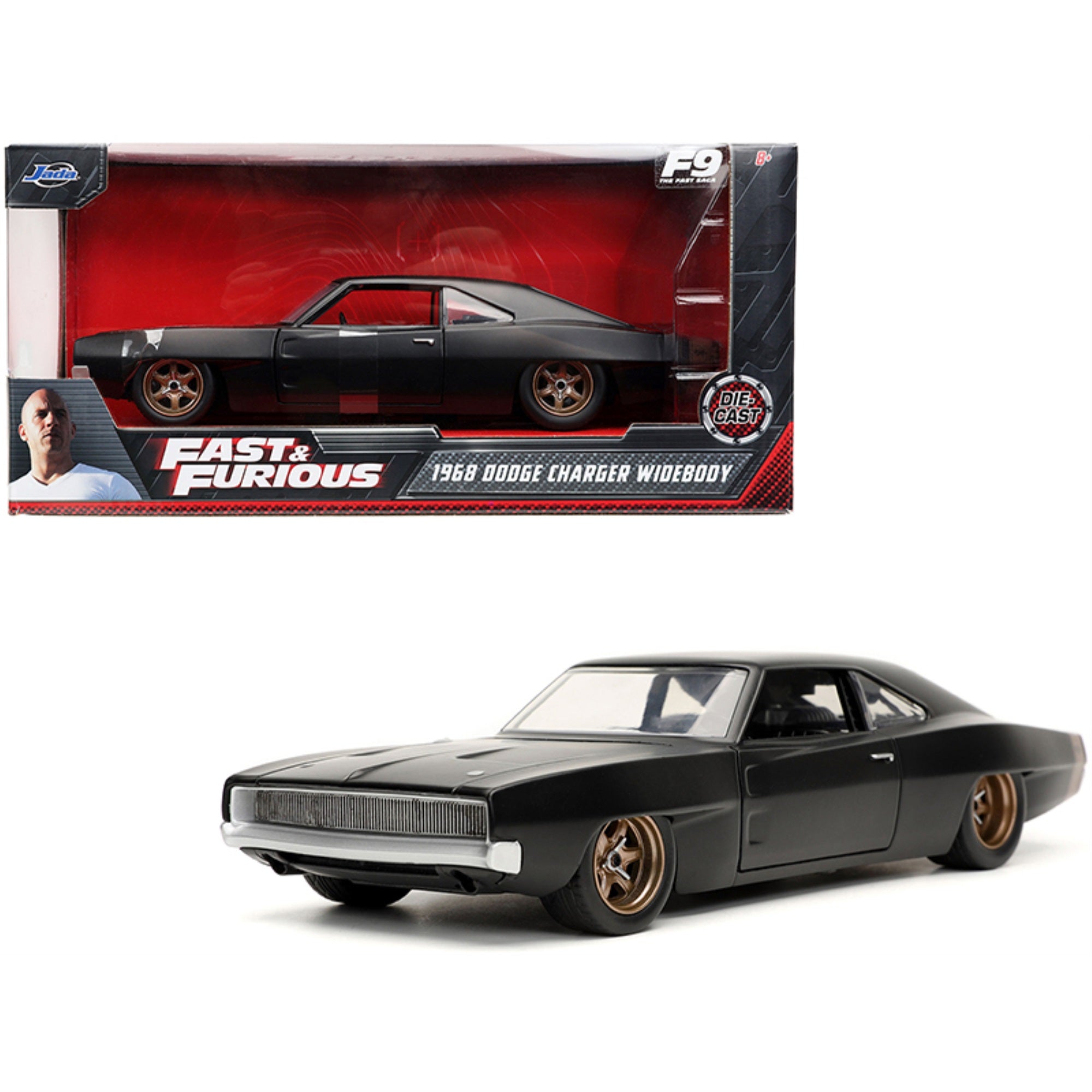 Dom'S 1968 Dodge Charger Widebody Matt Black 'Fast & Furious 9 F9' (2021) Movie 1/24 Diecast Model Car By Jada