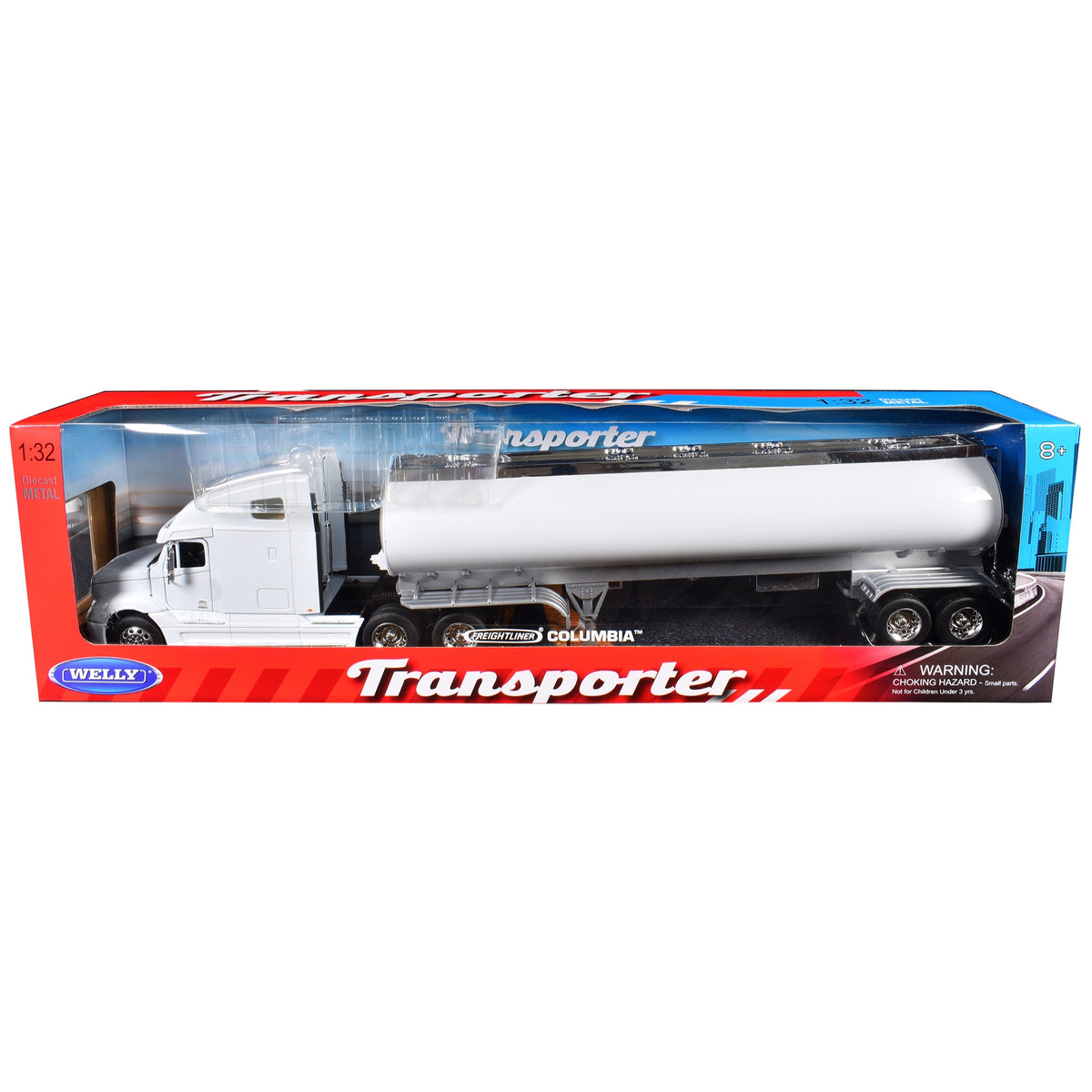 Freightliner Columbia Truck White With White Tanker Trailer 'Transporter' Series 1/32 Diecast Model By Welly