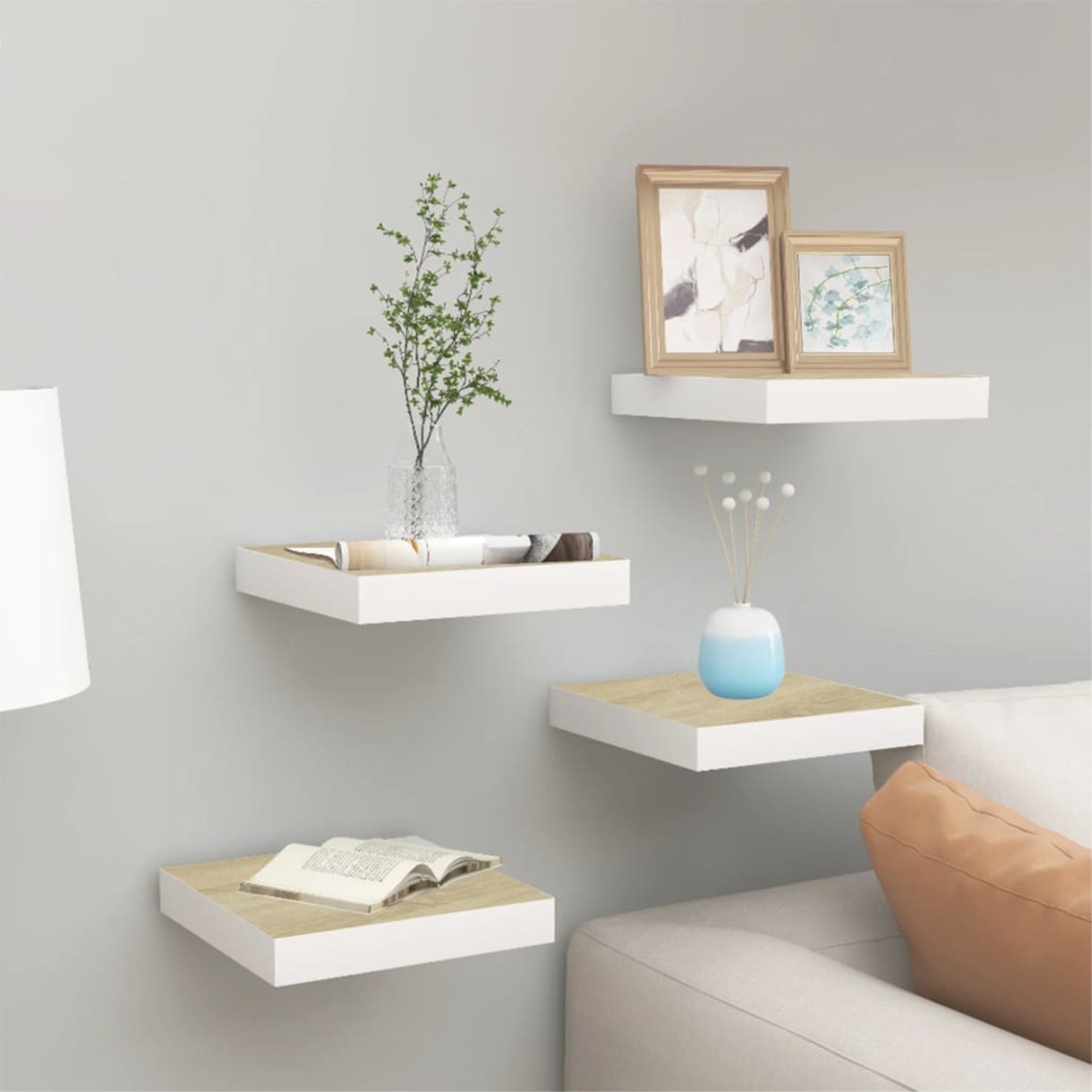 Vidaxl Floating Wall Shelves 4 Pcs Oak And White 9.1'X9.3'X1.5' Mdf