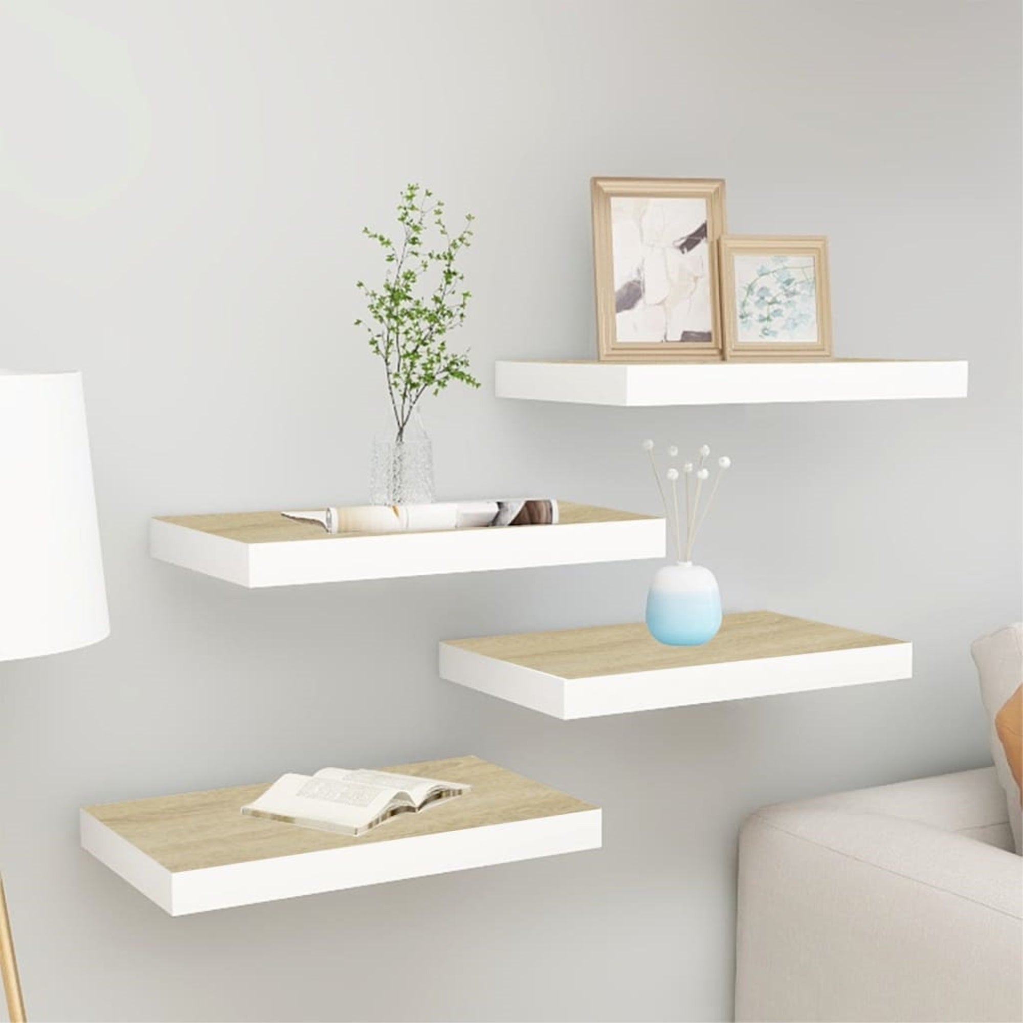 Vidaxl Floating Wall Shelves 4 Pcs Oak And White 15.7'X9.1'X1.5' Mdf