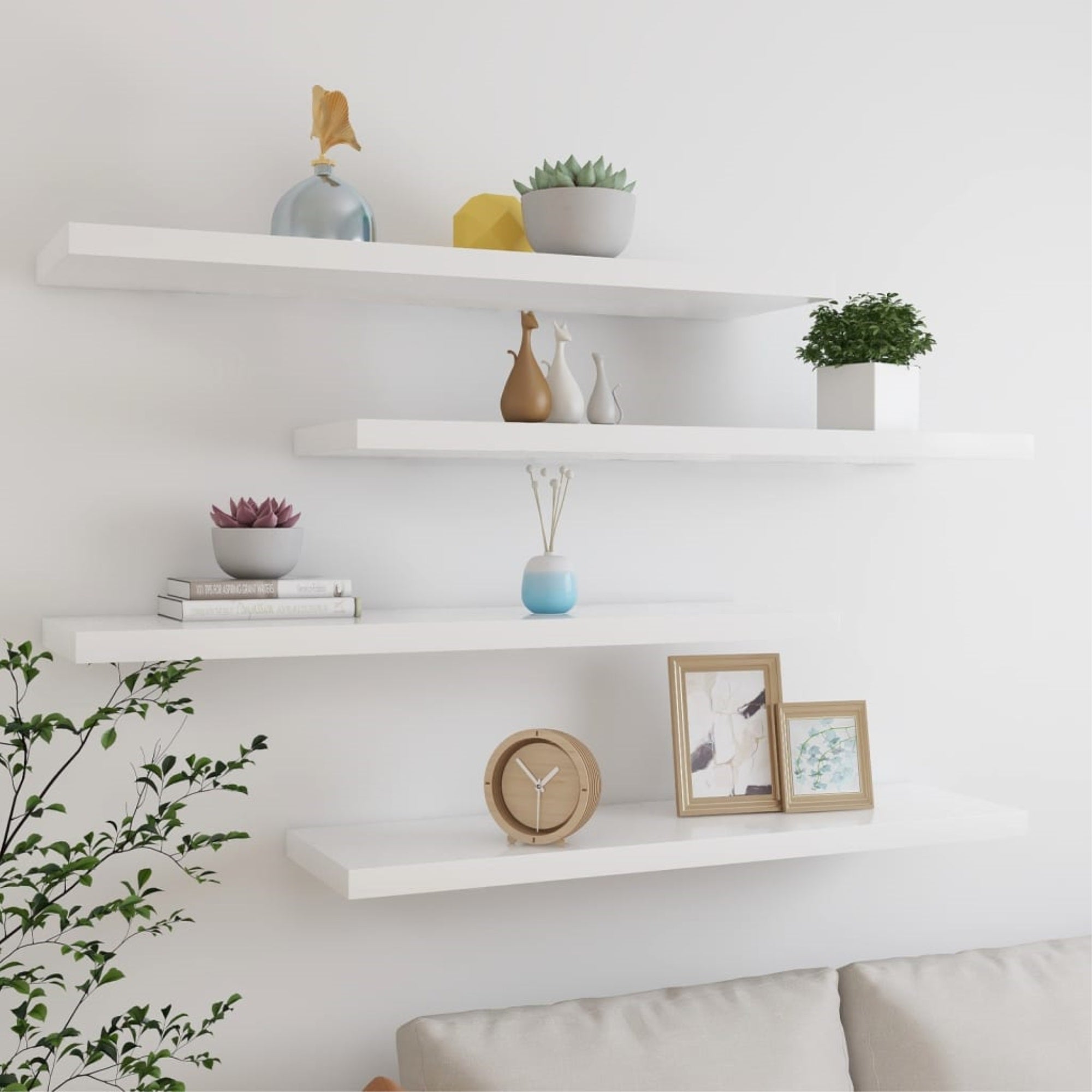 Vidaxl Floating Wall Shelves 4 Pcs Oak And White 39.4'X9.3'X1.5' Mdf