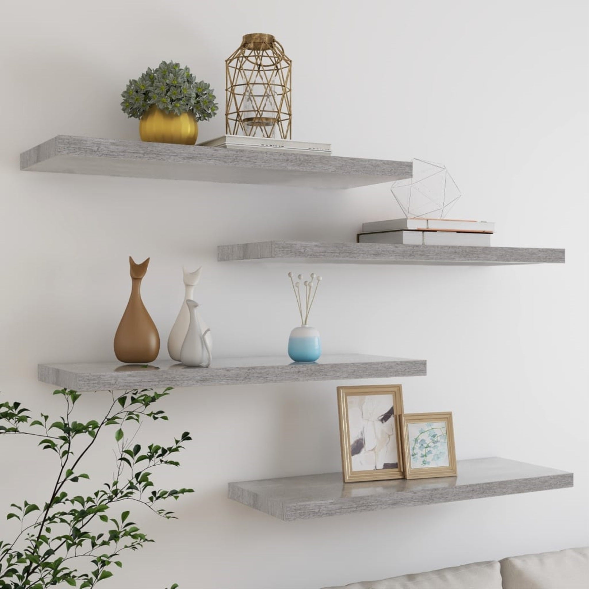 Vidaxl Floating Wall Shelves 4 Pcs Concrete Gray 31.5'X9.3'X1.5' Mdf