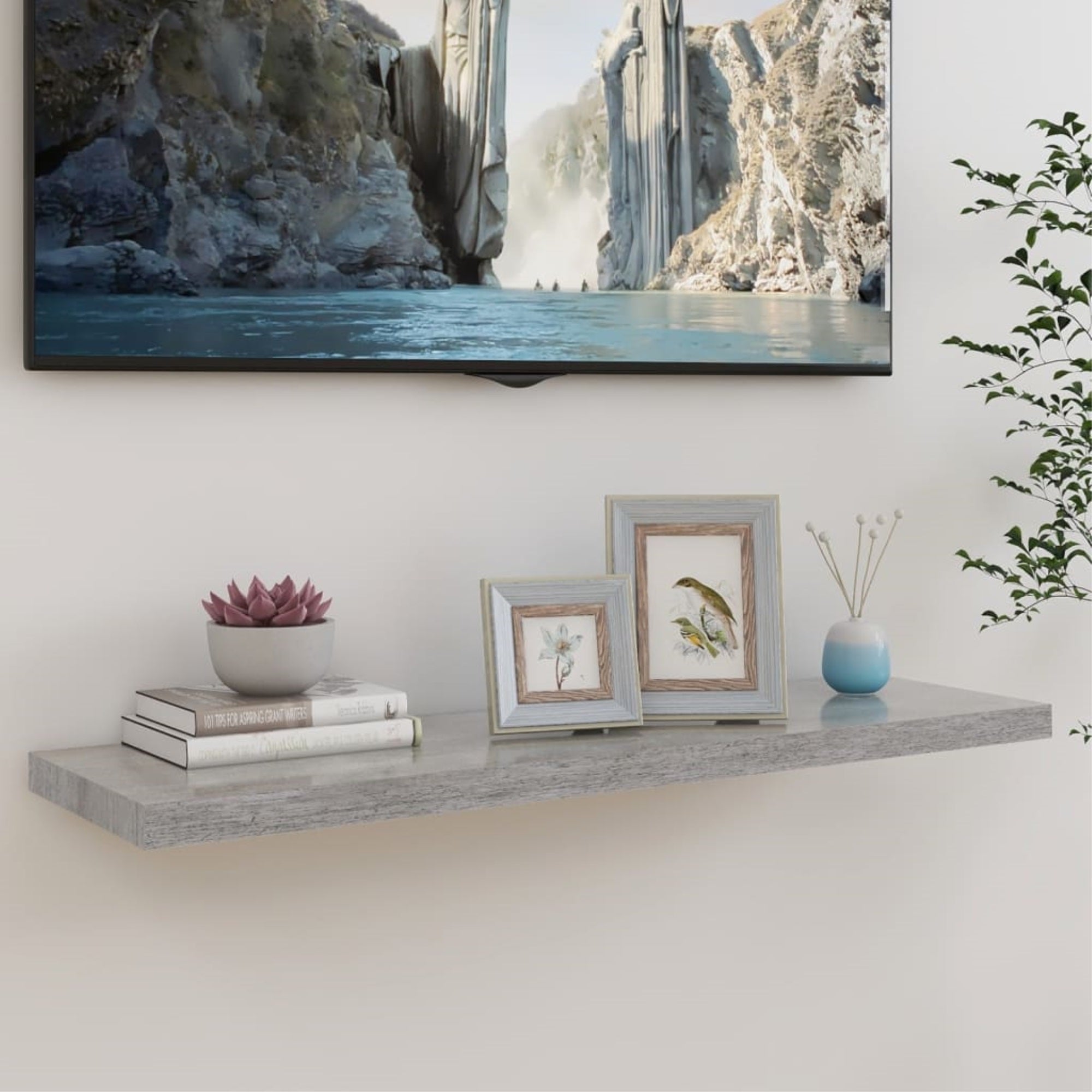Vidaxl Floating Wall Shelf Concrete Gray 39.4'X9.3'X1.5' Mdf