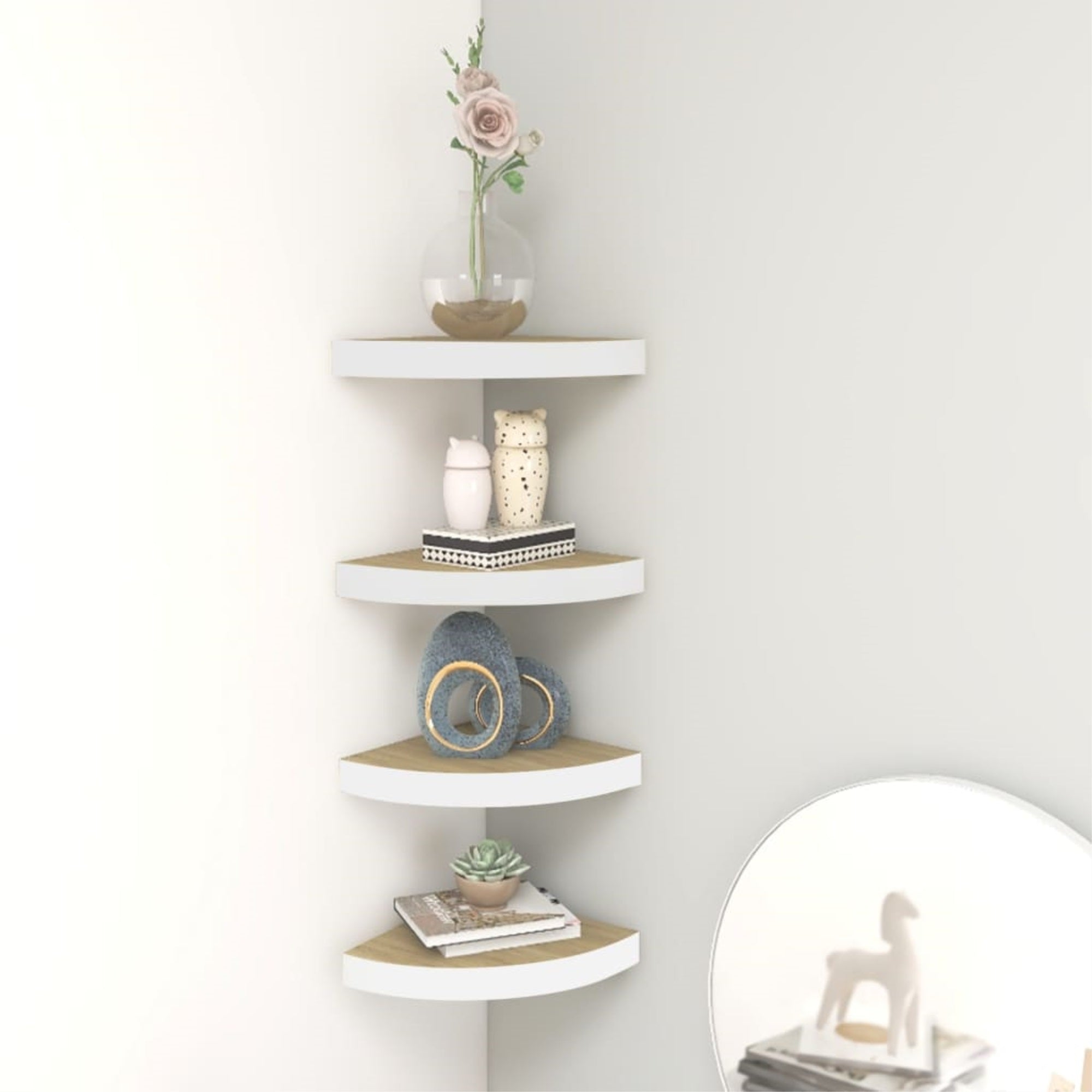 Vidaxl Wall Corner Shelves 4 Pcs Oak And White 9.8'X9.8'X1.4' Mdf