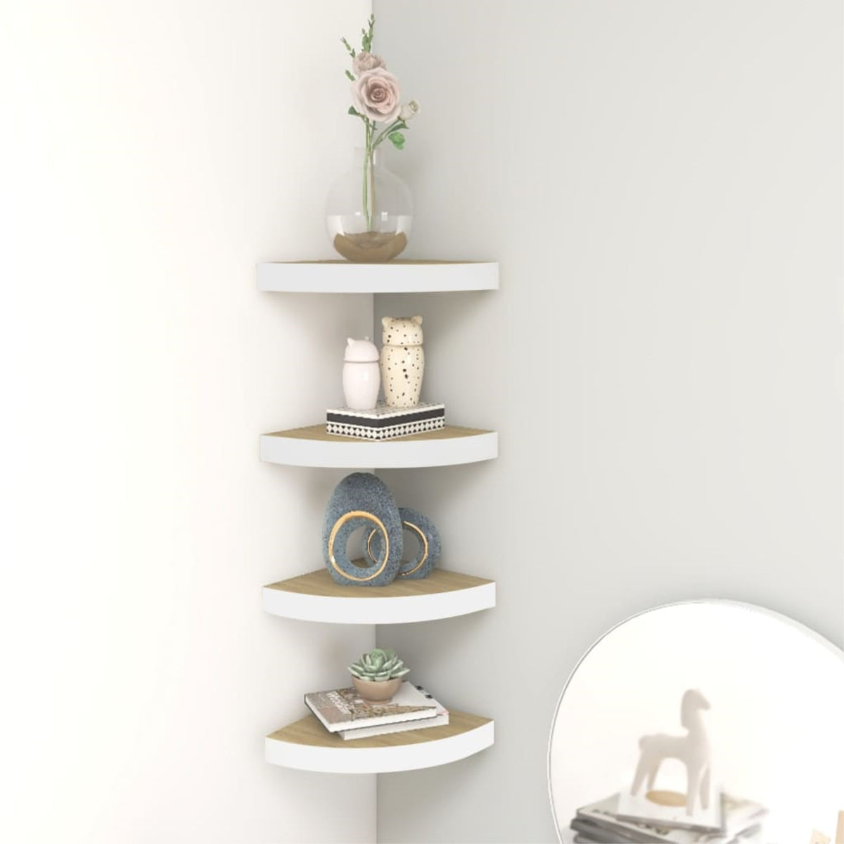 Vidaxl Wall Corner Shelves 4 Pcs Oak And White 9.8'X9.8'X1.4' Mdf
