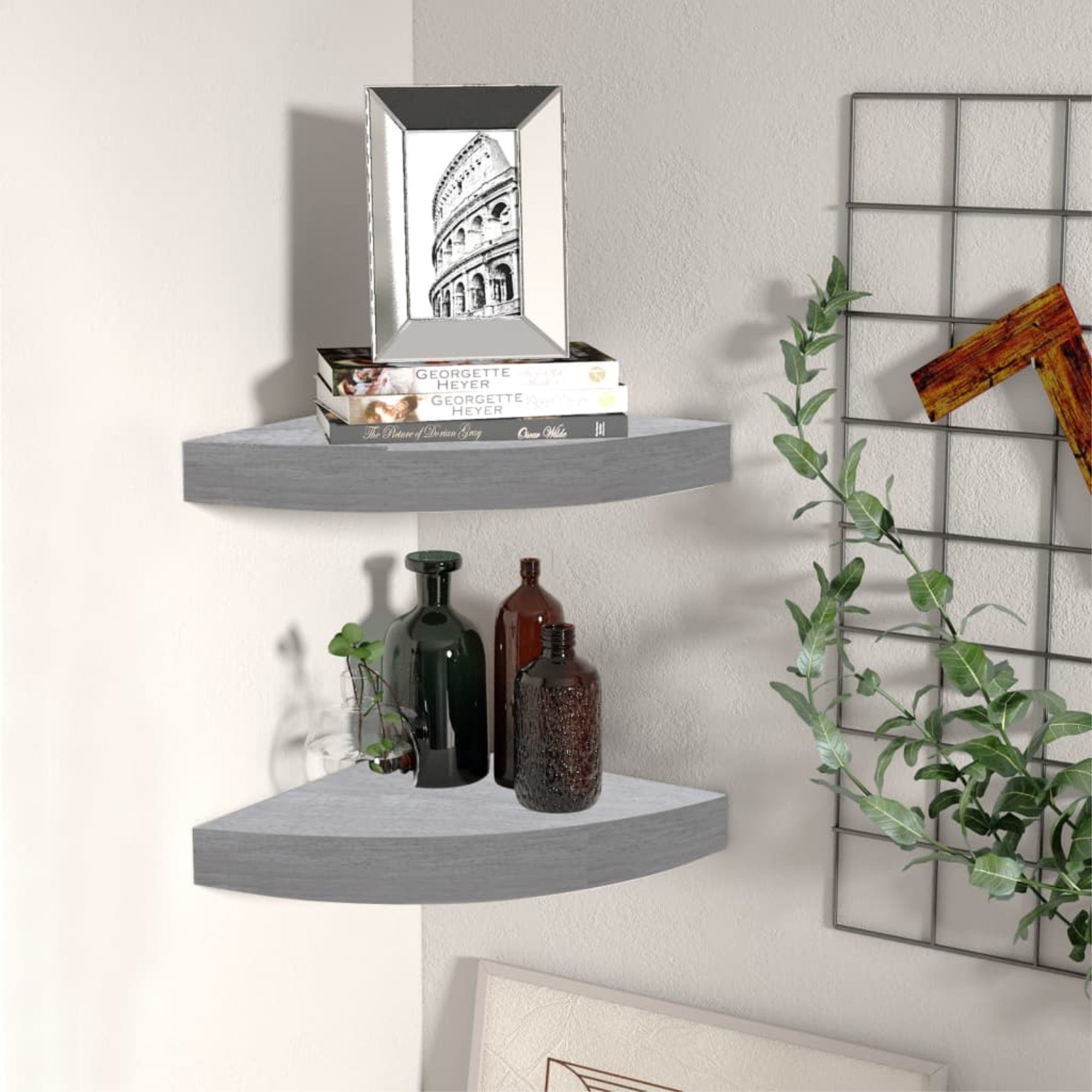 Vidaxl Wall Corner Shelves 2 Pcs Concrete Gray 13.7'X13.7'X1.4' Mdf