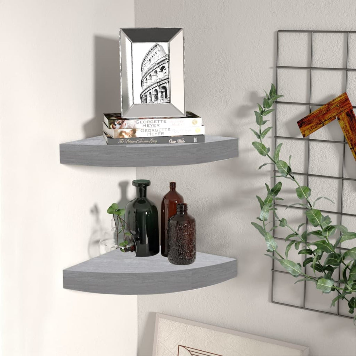 Vidaxl Wall Corner Shelves 2 Pcs Concrete Gray 13.7'X13.7'X1.4' Mdf