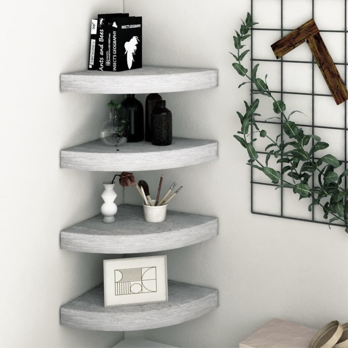Vidaxl Wall Corner Shelves 4 Pcs Concrete Gray 13.7'X13.7'X1.4' Mdf