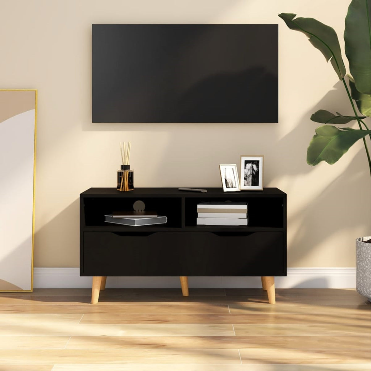 Vidaxl Tv Cabinet Black 35.4'X15.7'X19.1' Chipboard