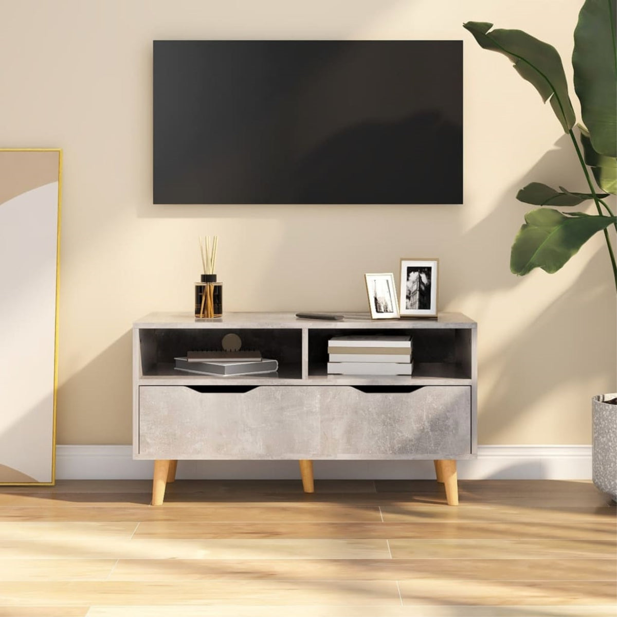 Vidaxl Tv Cabinet Concrete Gray 35.4'X15.7'X19.1' Chipboard