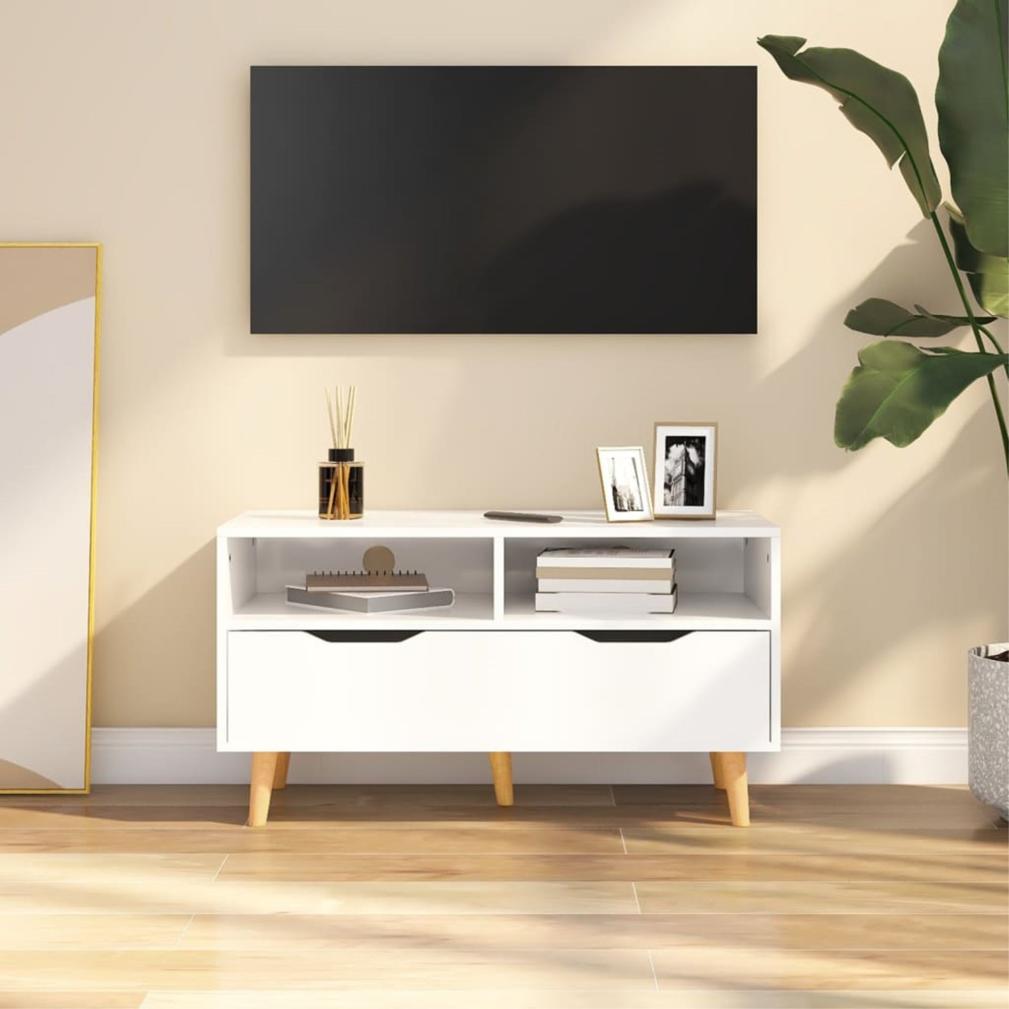Vidaxl Tv Cabinet High Gloss White 35.4'X15.7'X19.1' Chipboard