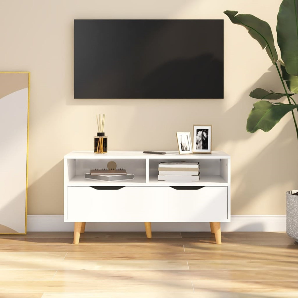 Vidaxl Tv Cabinet High Gloss White 35.4'X15.7'X19.1' Chipboard